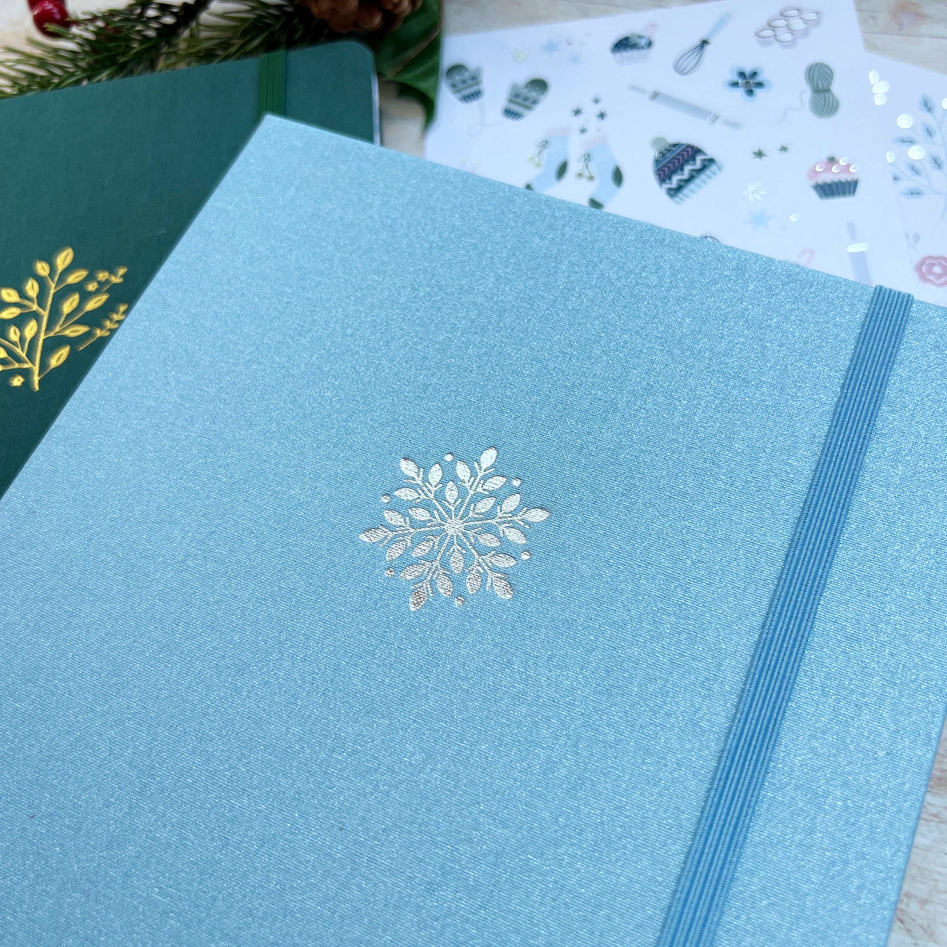 blue snowflake festive journal and stickers