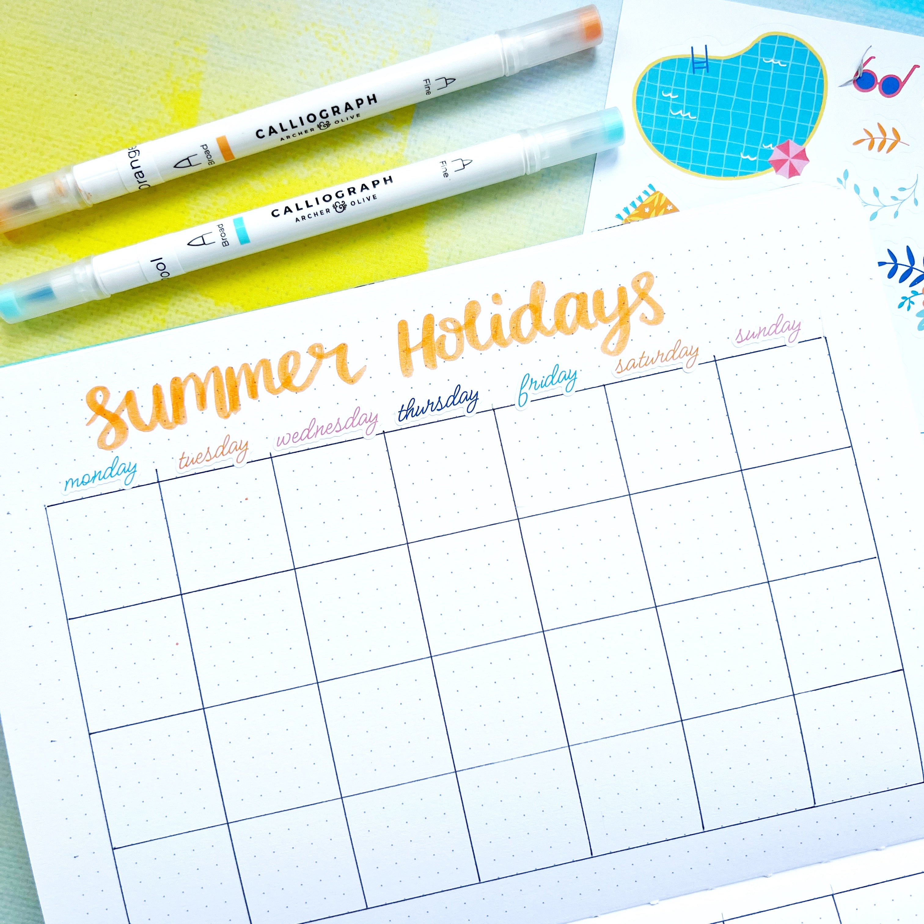 Summer Holidays title above grid layout