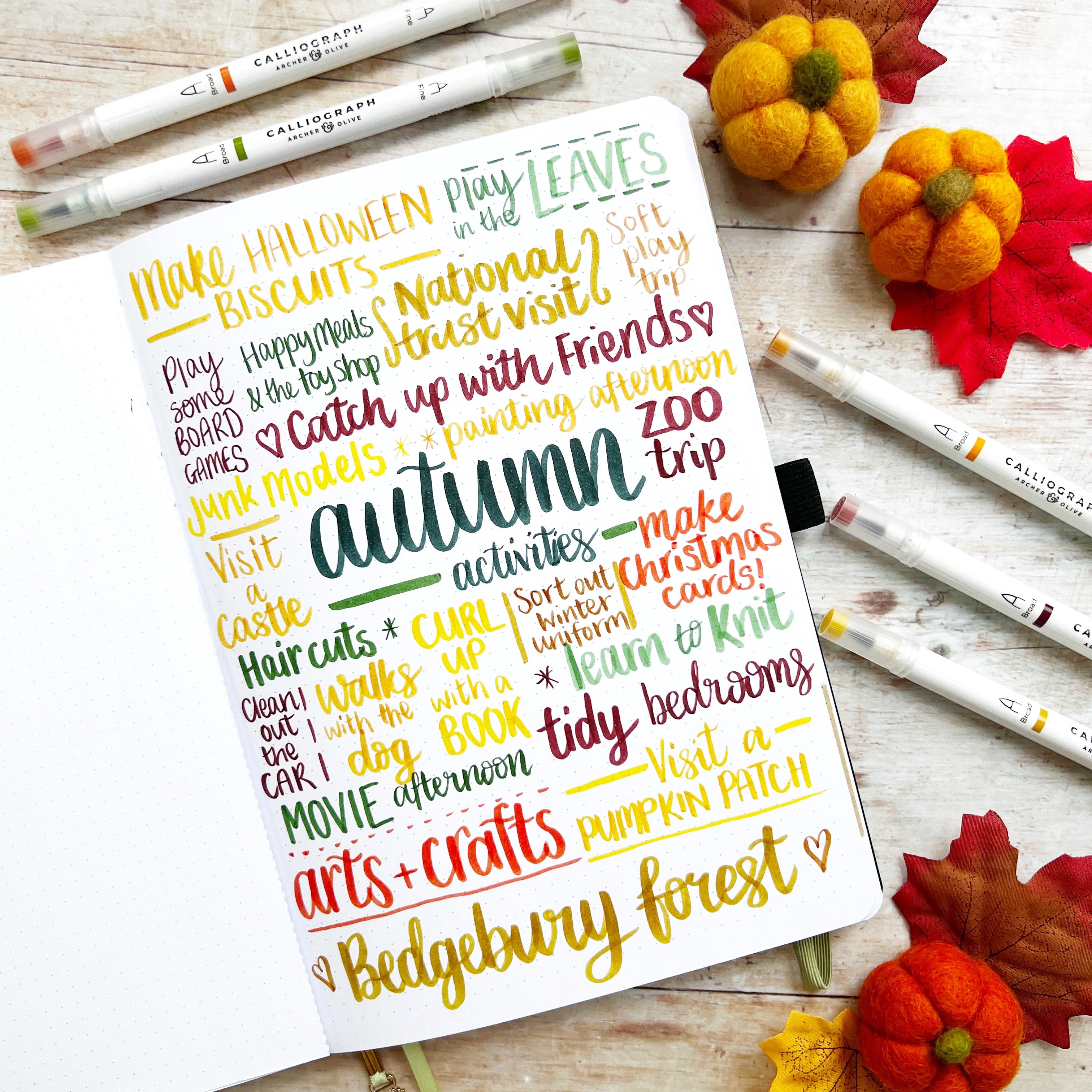 Open journal with autumn activity ideas