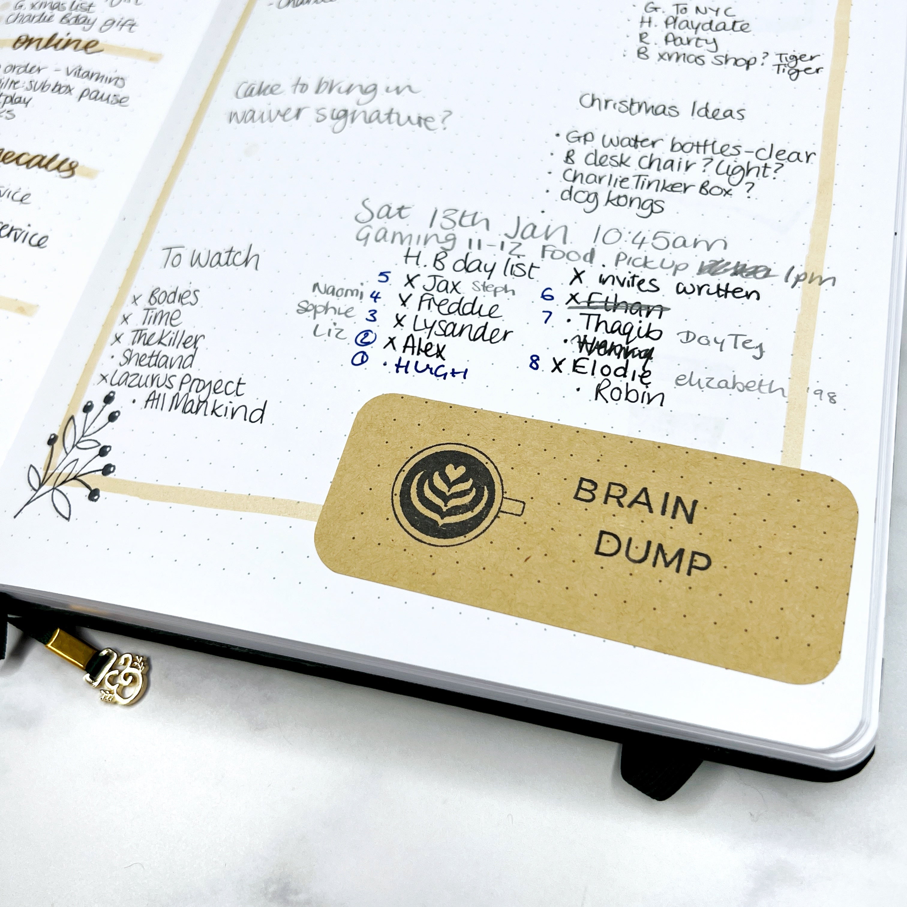 Open journal on a decorative Brain Dump Page