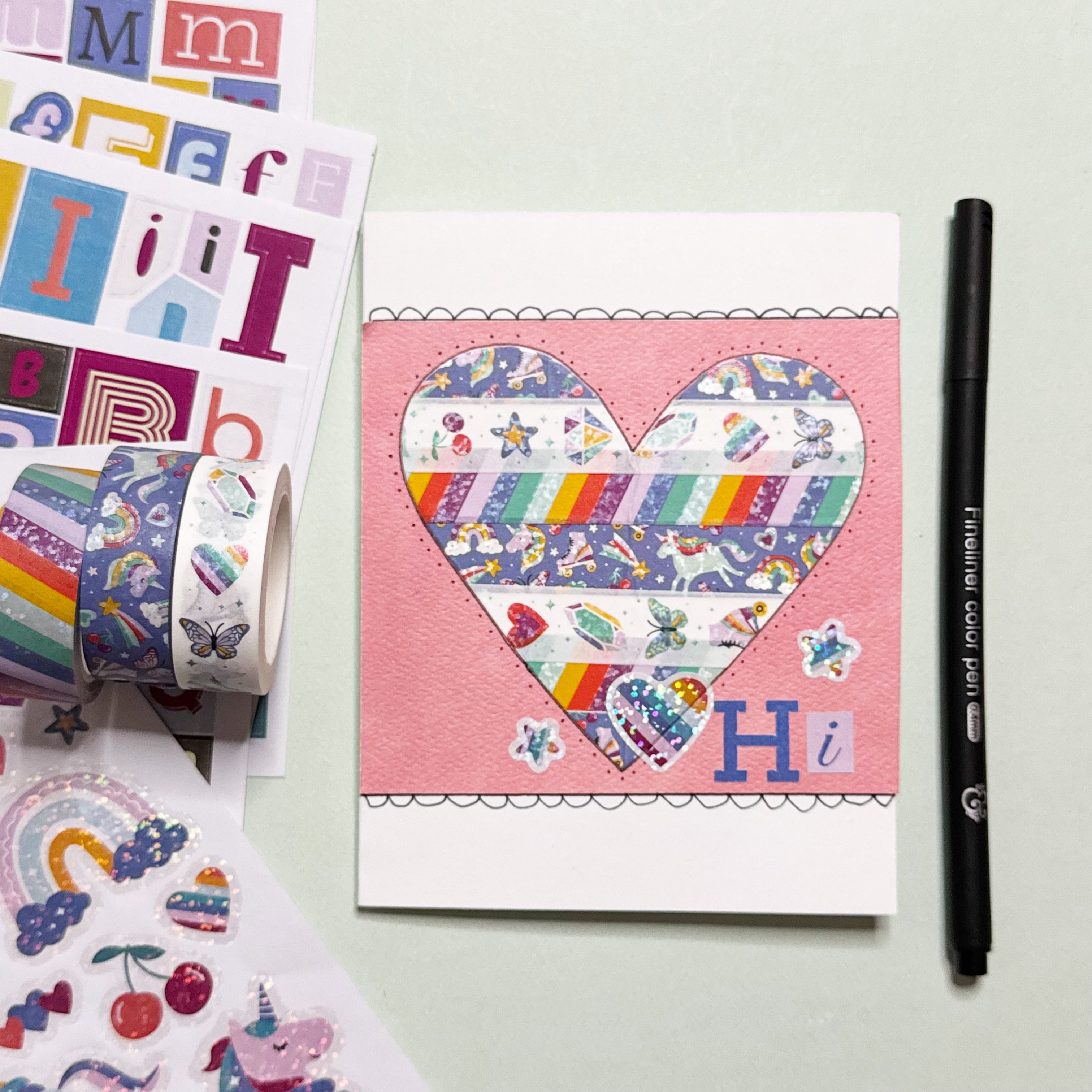 Heart Washi Tape Nostalgia Card using Stickers
