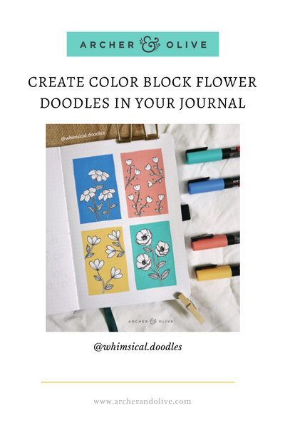 @whimsicaldoodles Color Block Flower Doodles in Archer and Olive Dot Grid Journal