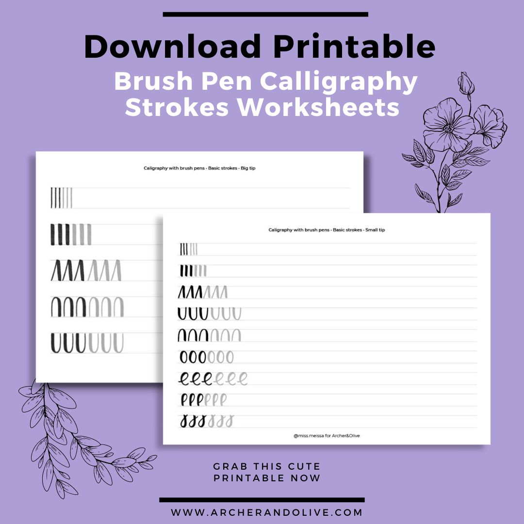 Brush pen calligraphy printable worksheets