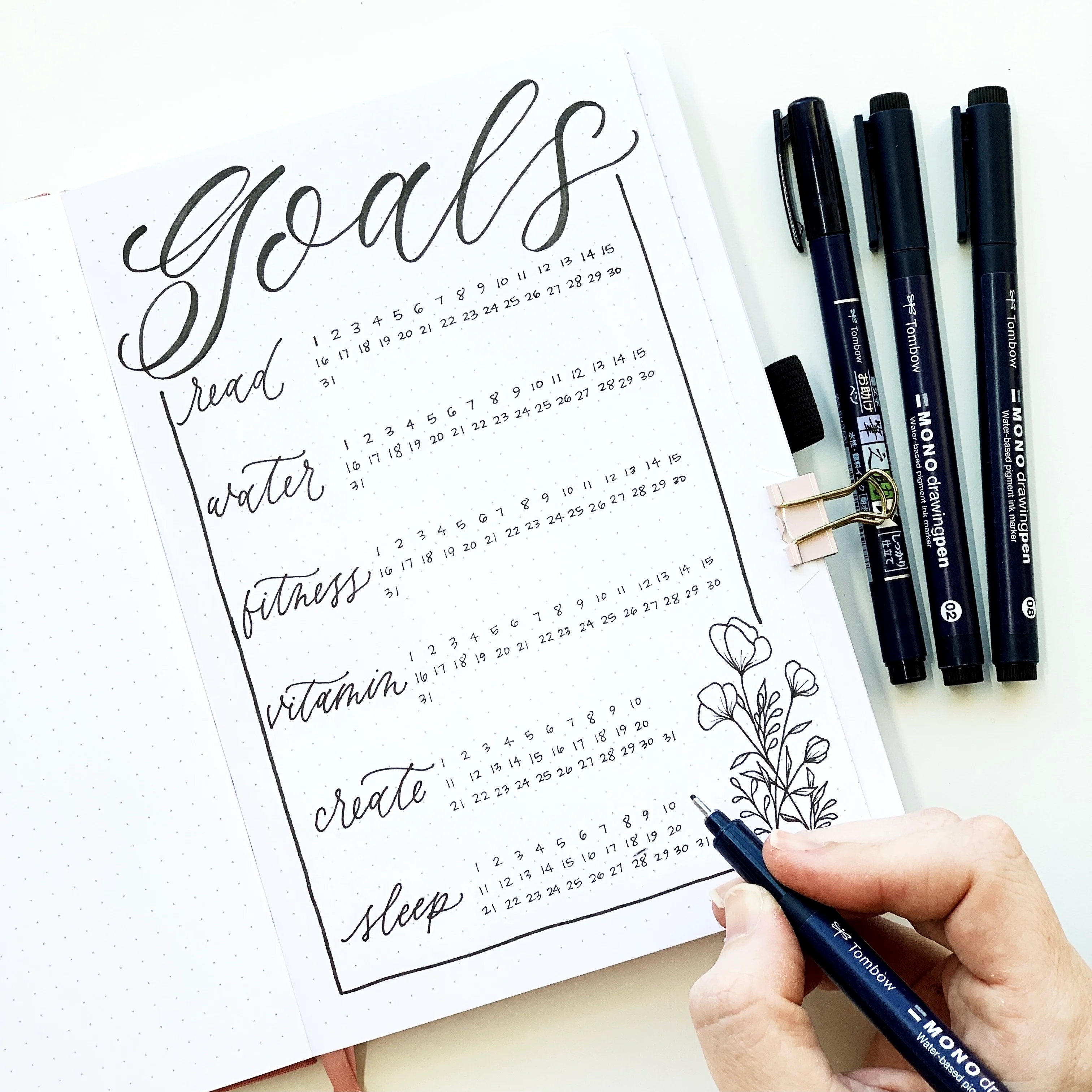 Create a goals page in your bullet journal with Adrienne from @studio80design!