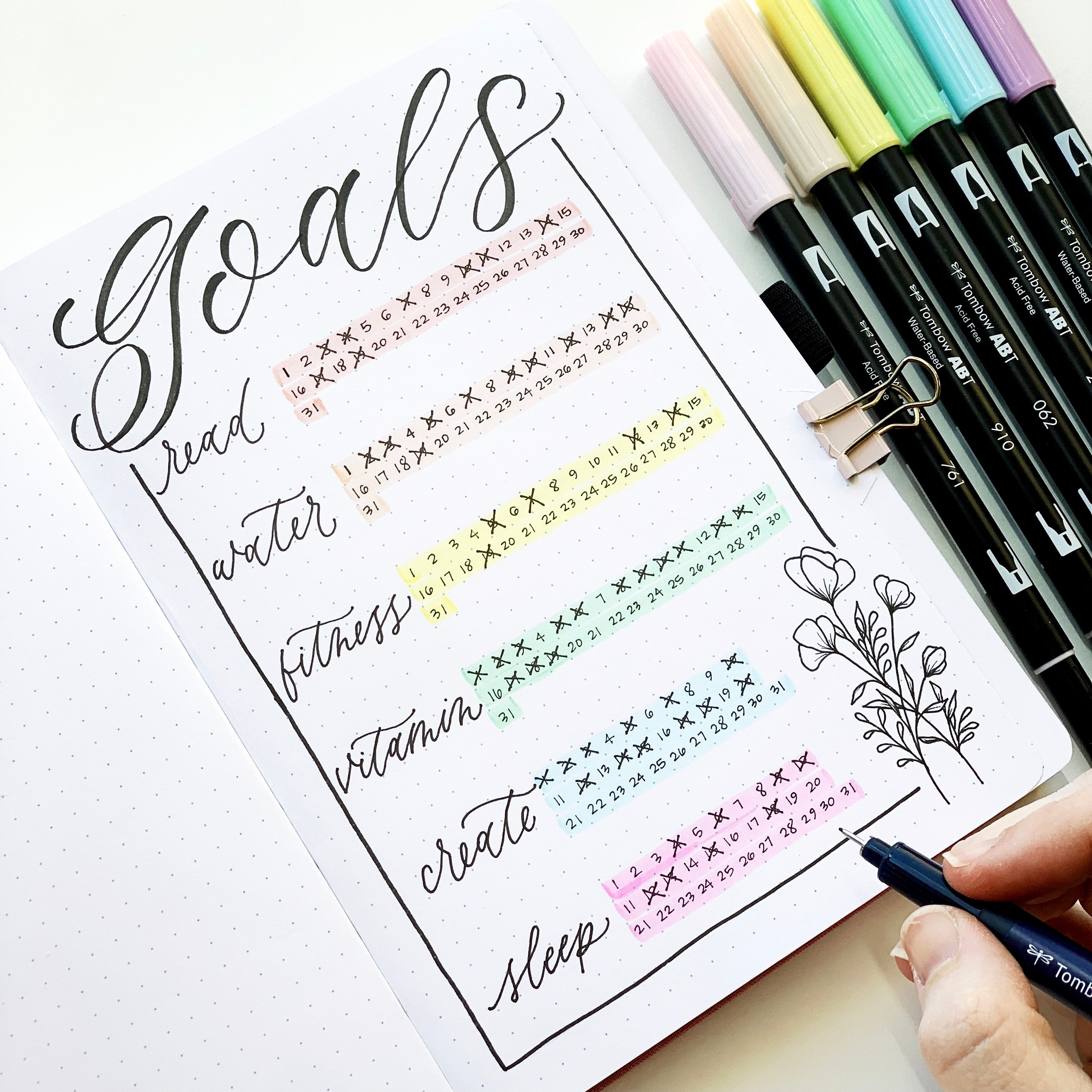 Create a goals page in your bullet journal with Adrienne from @studio80design!
