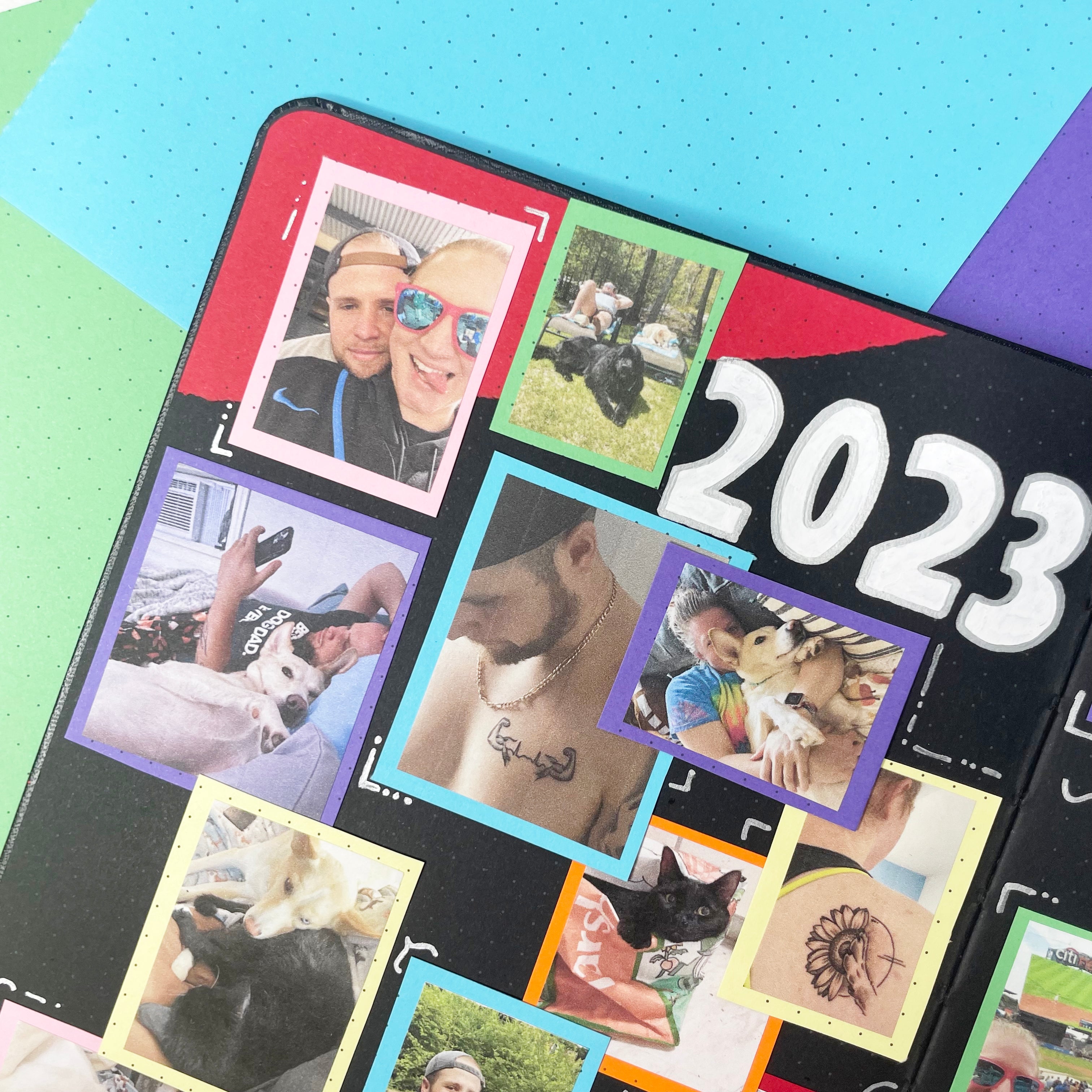 Closeup photo of memory photos with rainbow background