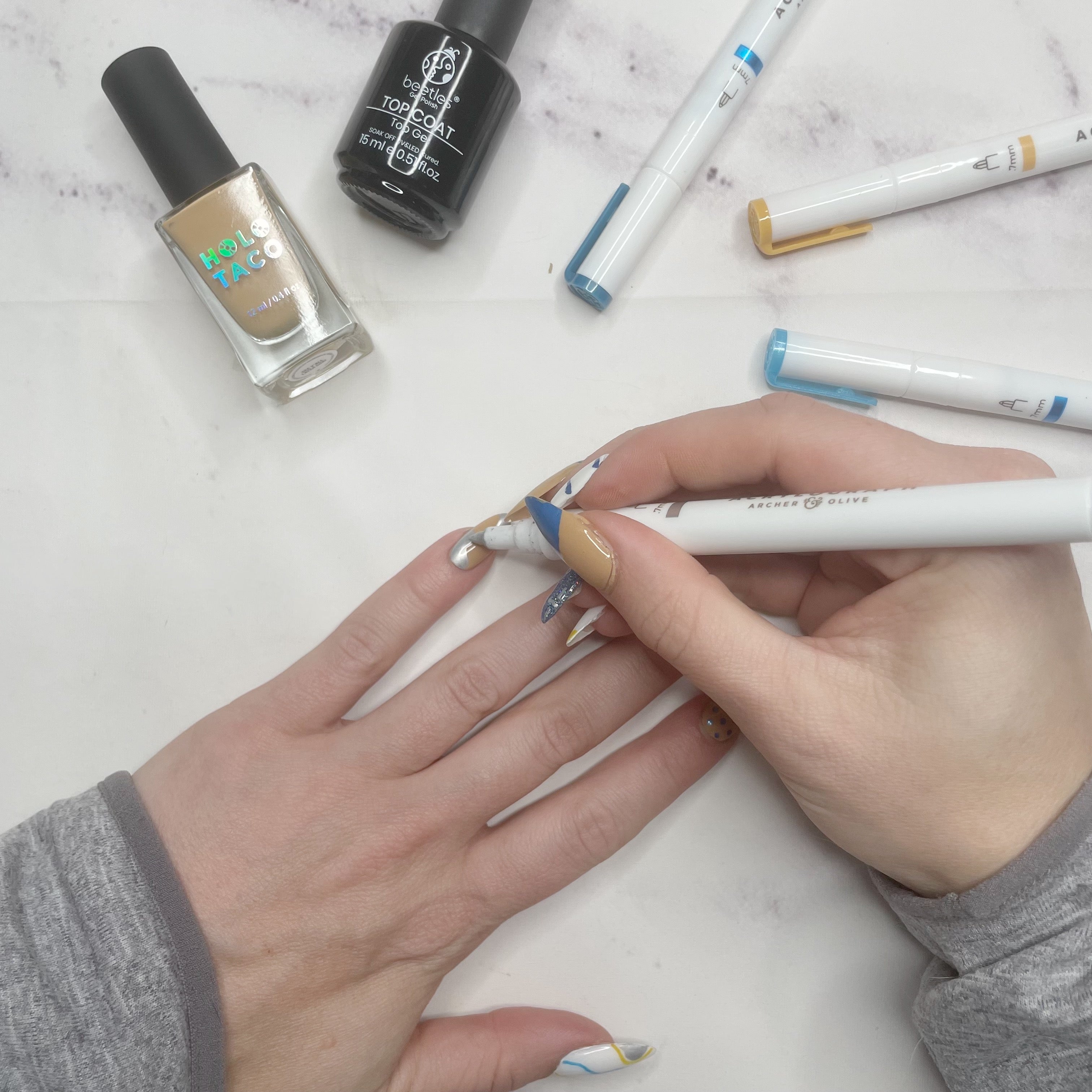 doing my nails with acrylic pens 🩵 | Gallery posted by — jennilee ʚ♡ɞ |  Lemon8