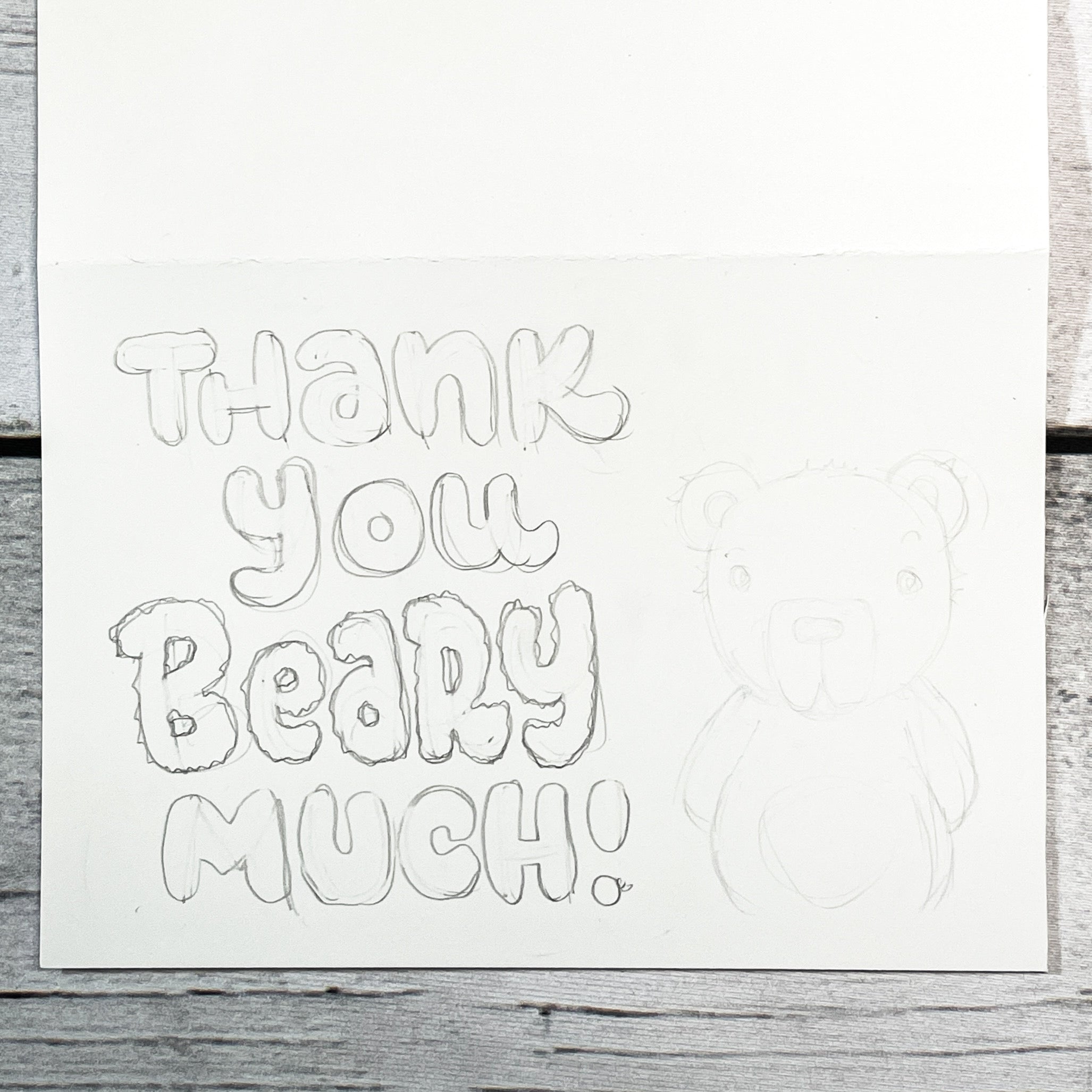 photo of hand lettered bubble letters of "thank you beary much"