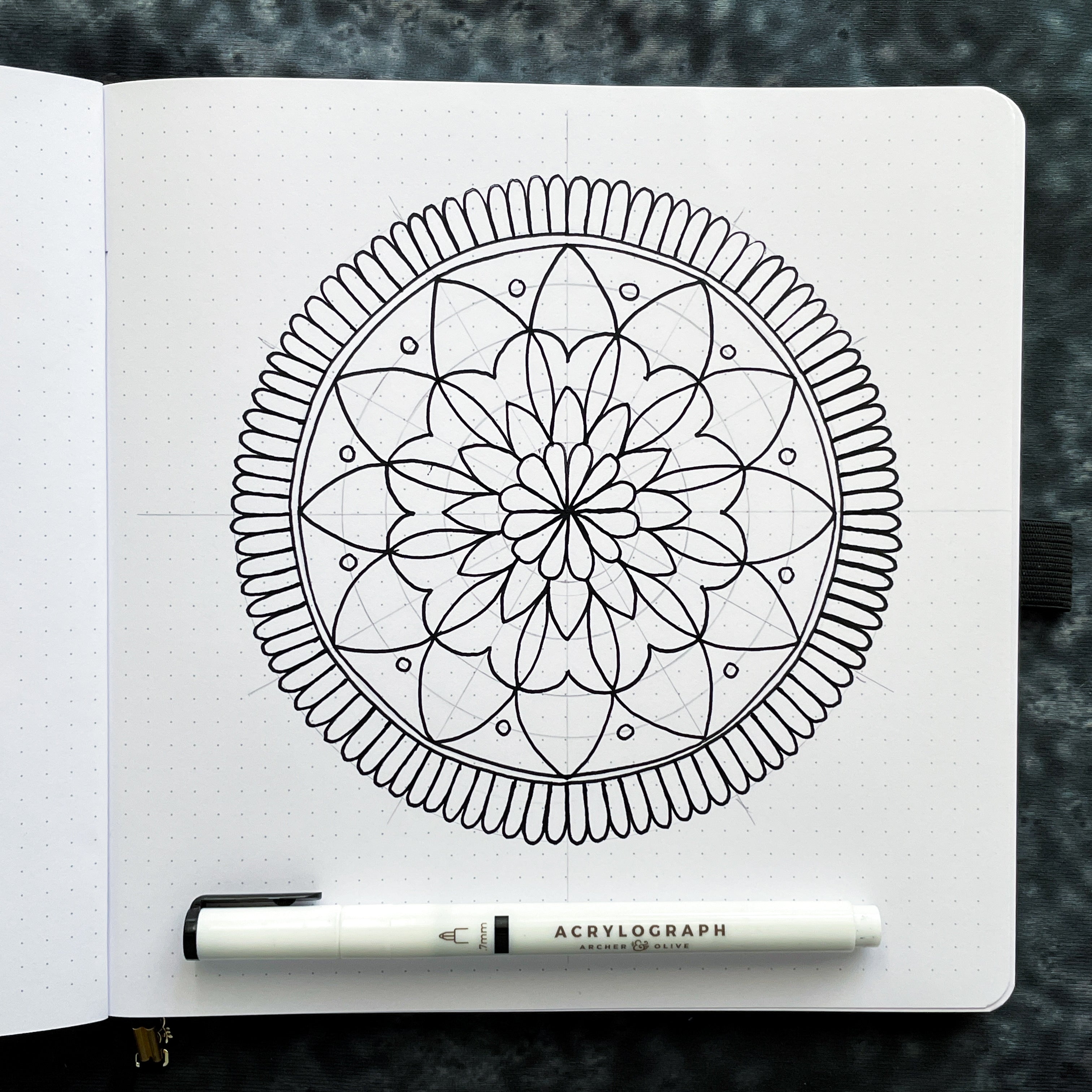 Hand Drawing Mandala-Black & White Original Unique Beautiful Flower Mandala  Art.