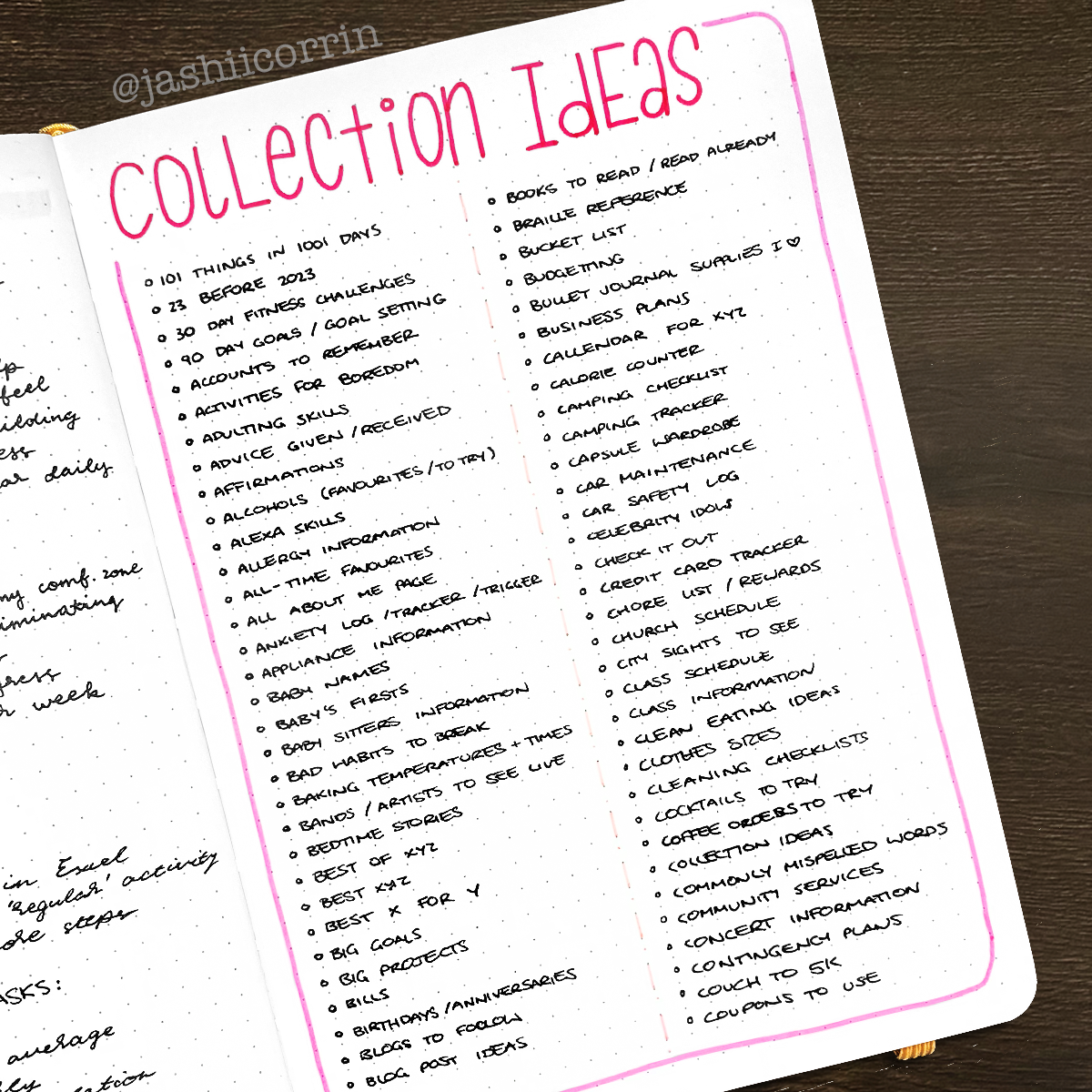 bullet journal collections list