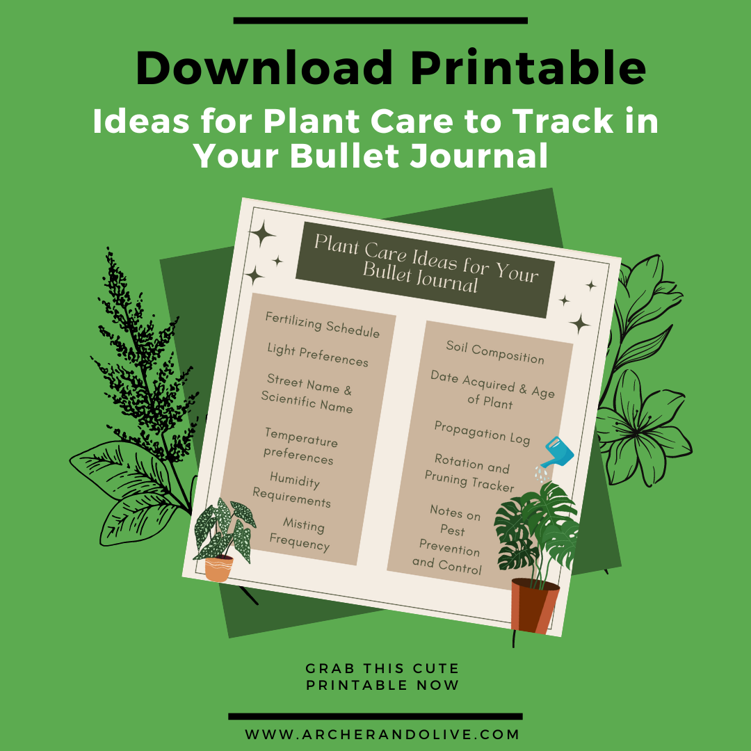 Downloadable print of houseplant care tracking idea for your bullet journal