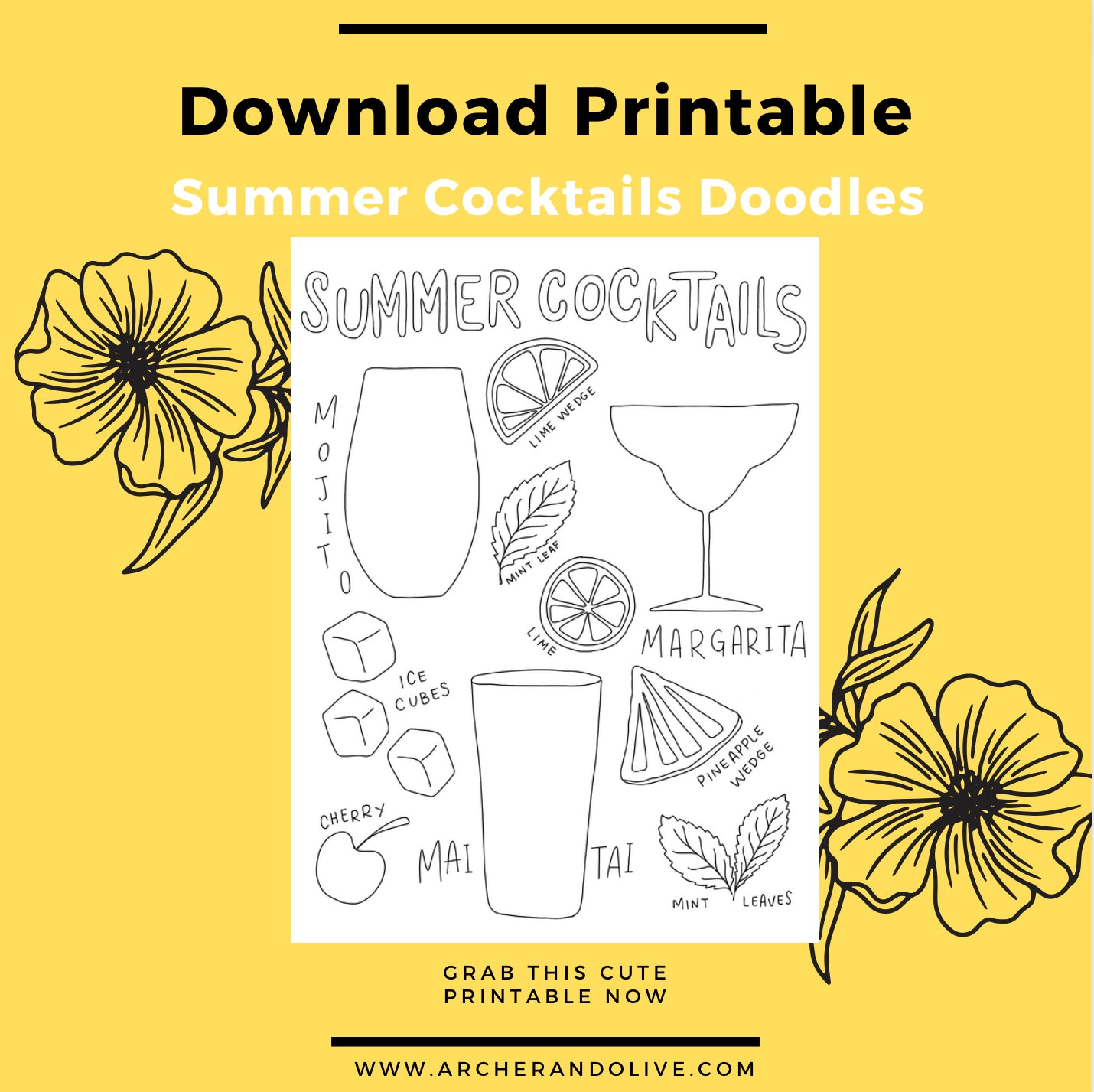 summer cocktail drawing template download
