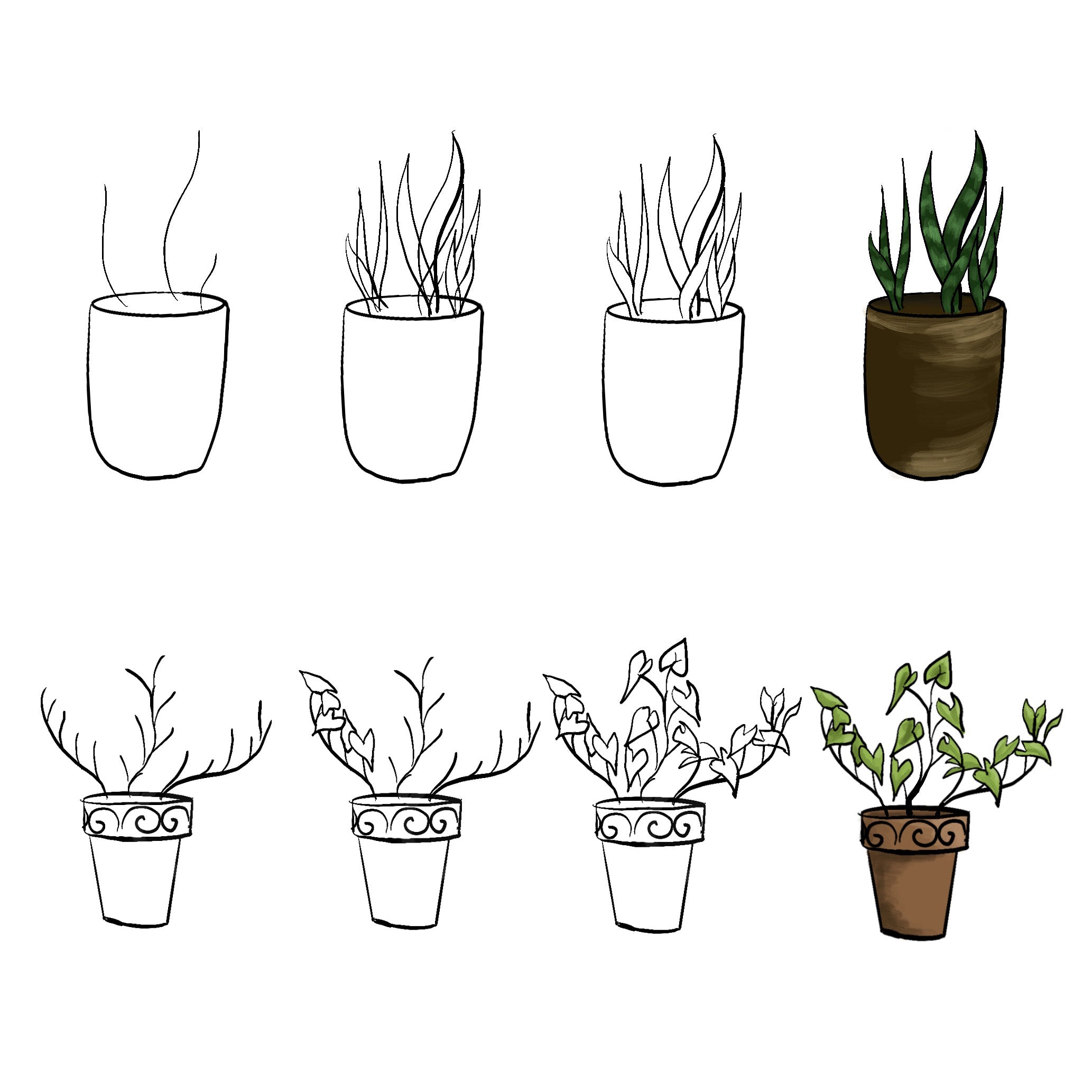 Simple Plant Drawing With Root Silhouette @ Silhouette.pics