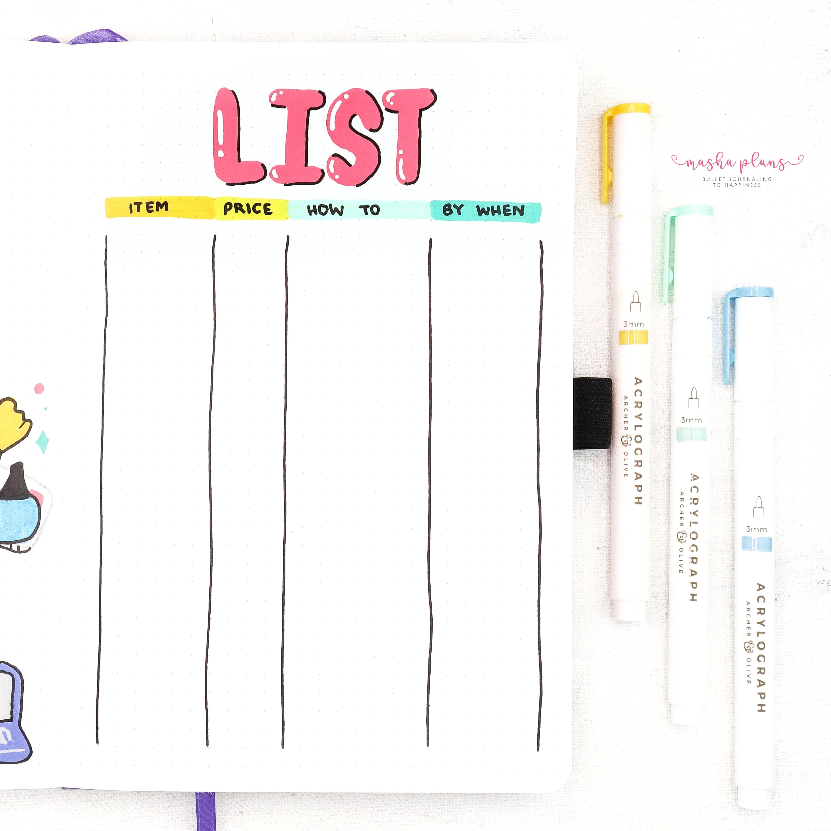 archer and olive, acrylograph pens, masha plans, bullet journal, wish list