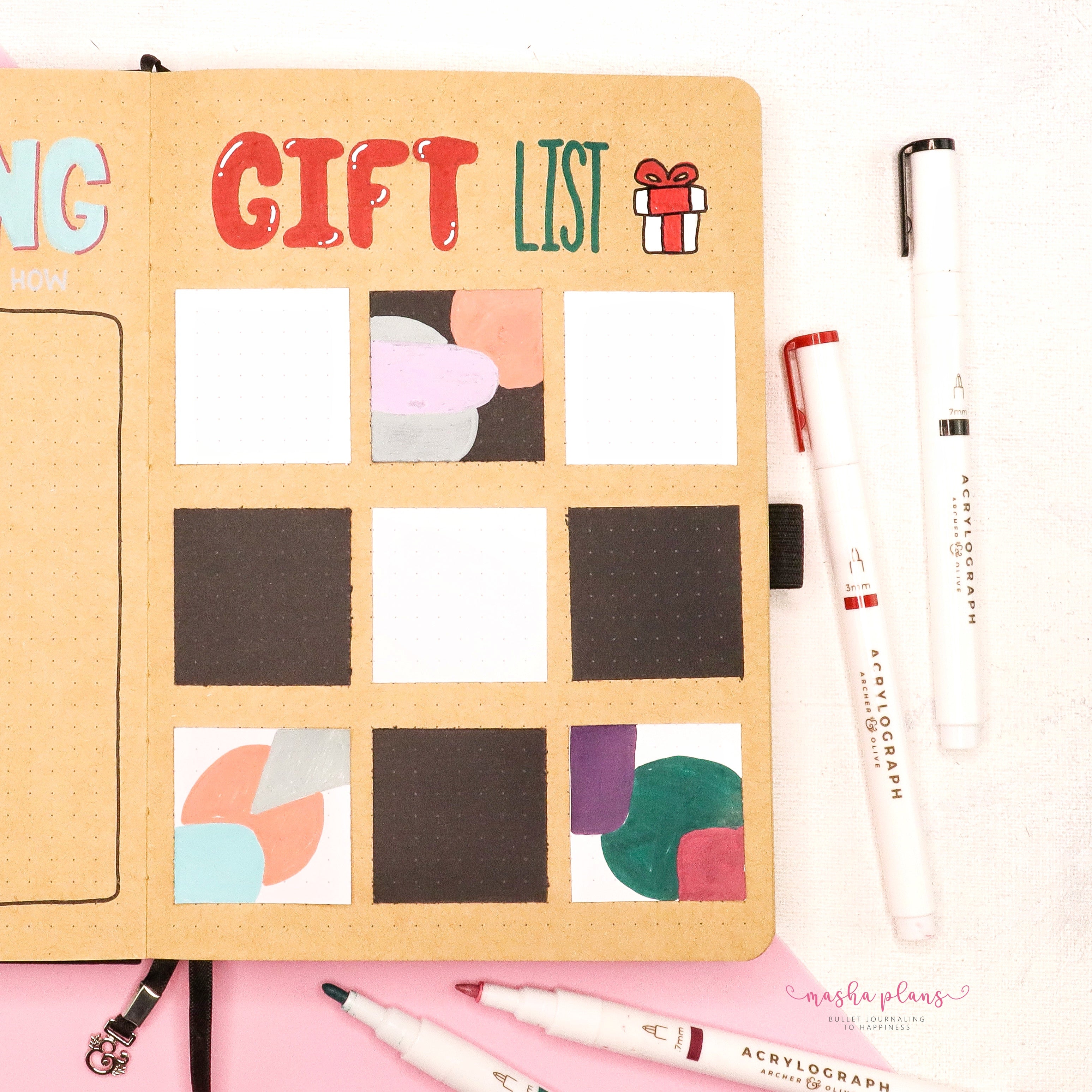 gift ideas, masha plans, kraft journal, acrylograph pens, archer and olive