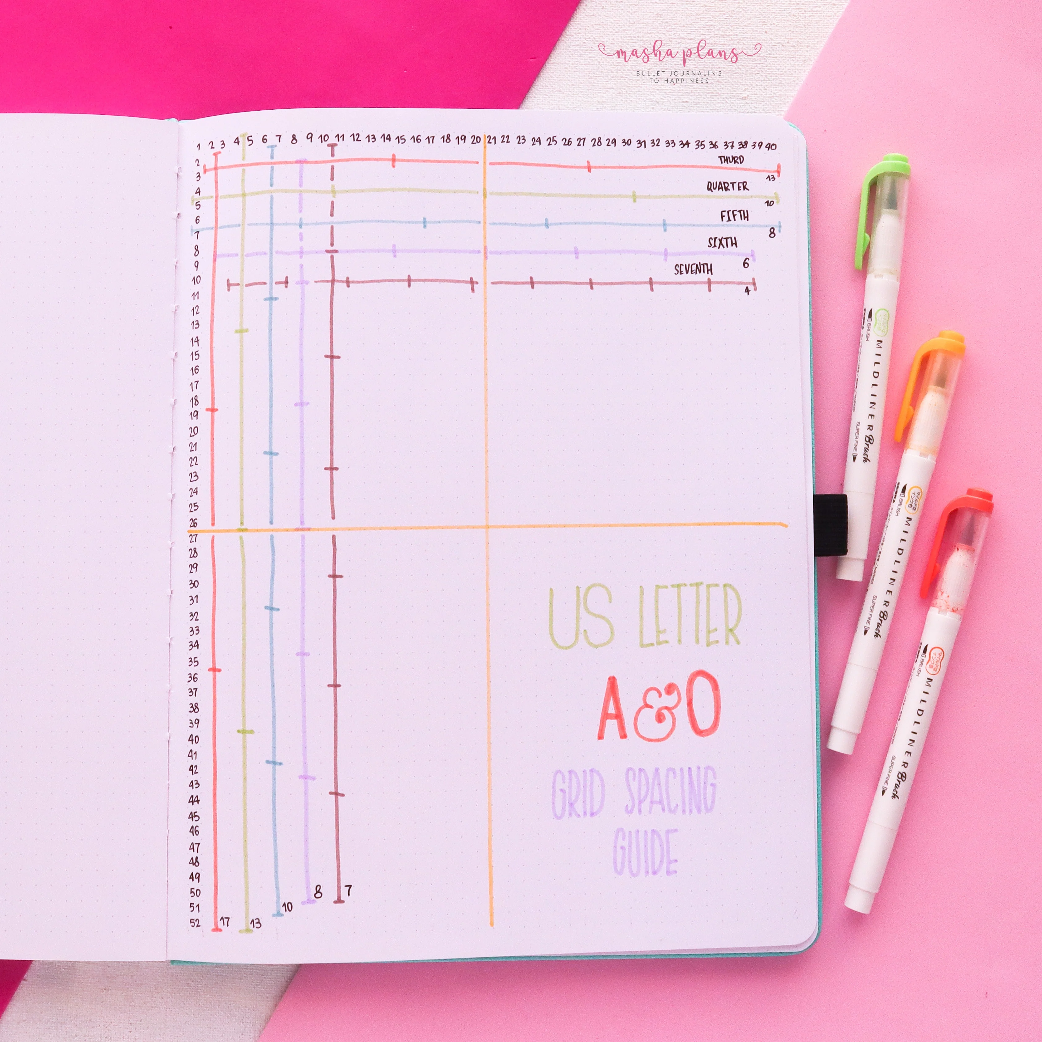 grid spacing guide, masha plans, archer and olive, dot grid journal