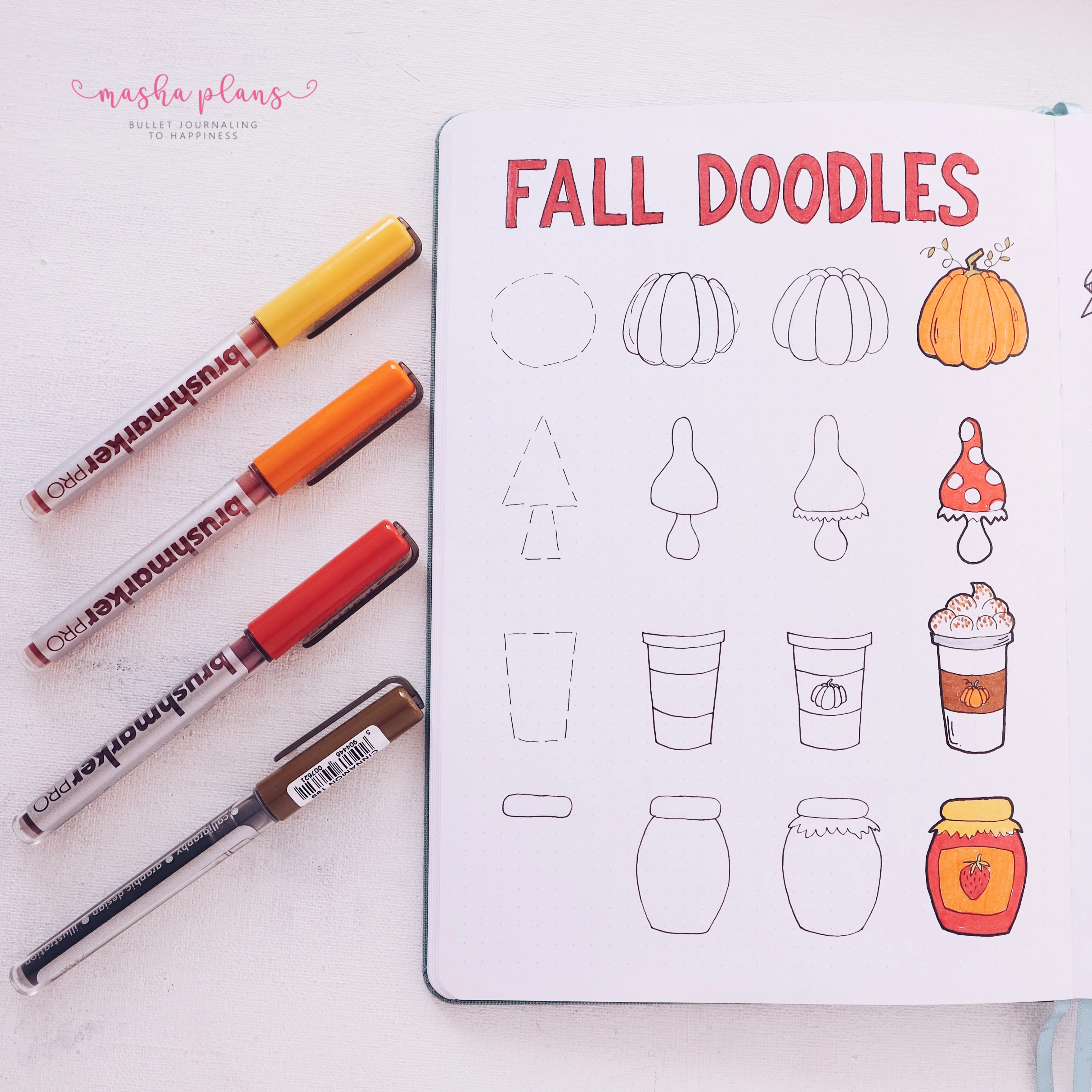 bullet journal, archer and olive, B5 notebook, Karin Markers, Fall doodles, how to doodle, tutorial