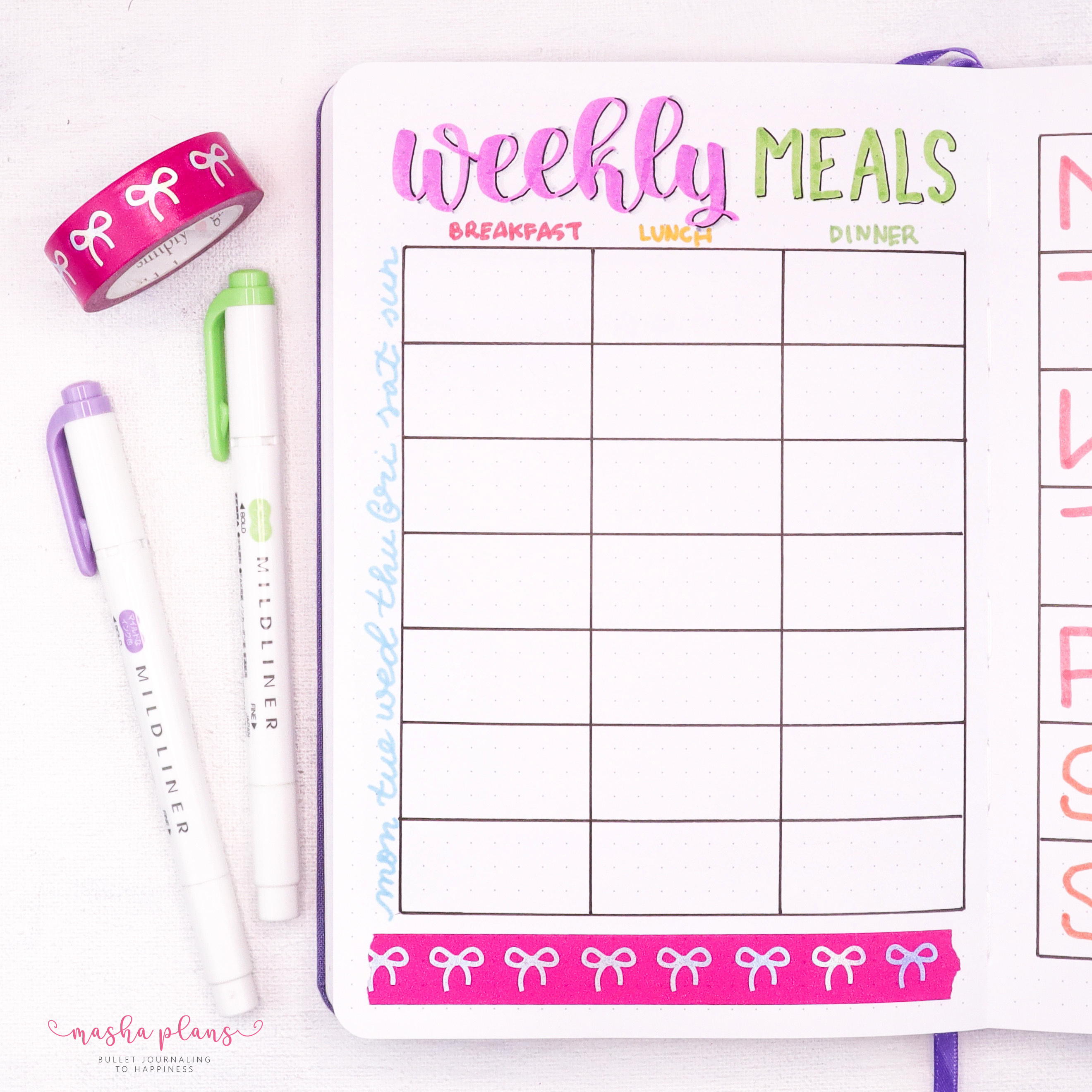 bullet journal, meal planning, archer and olive, masha plans, weekly meal plan