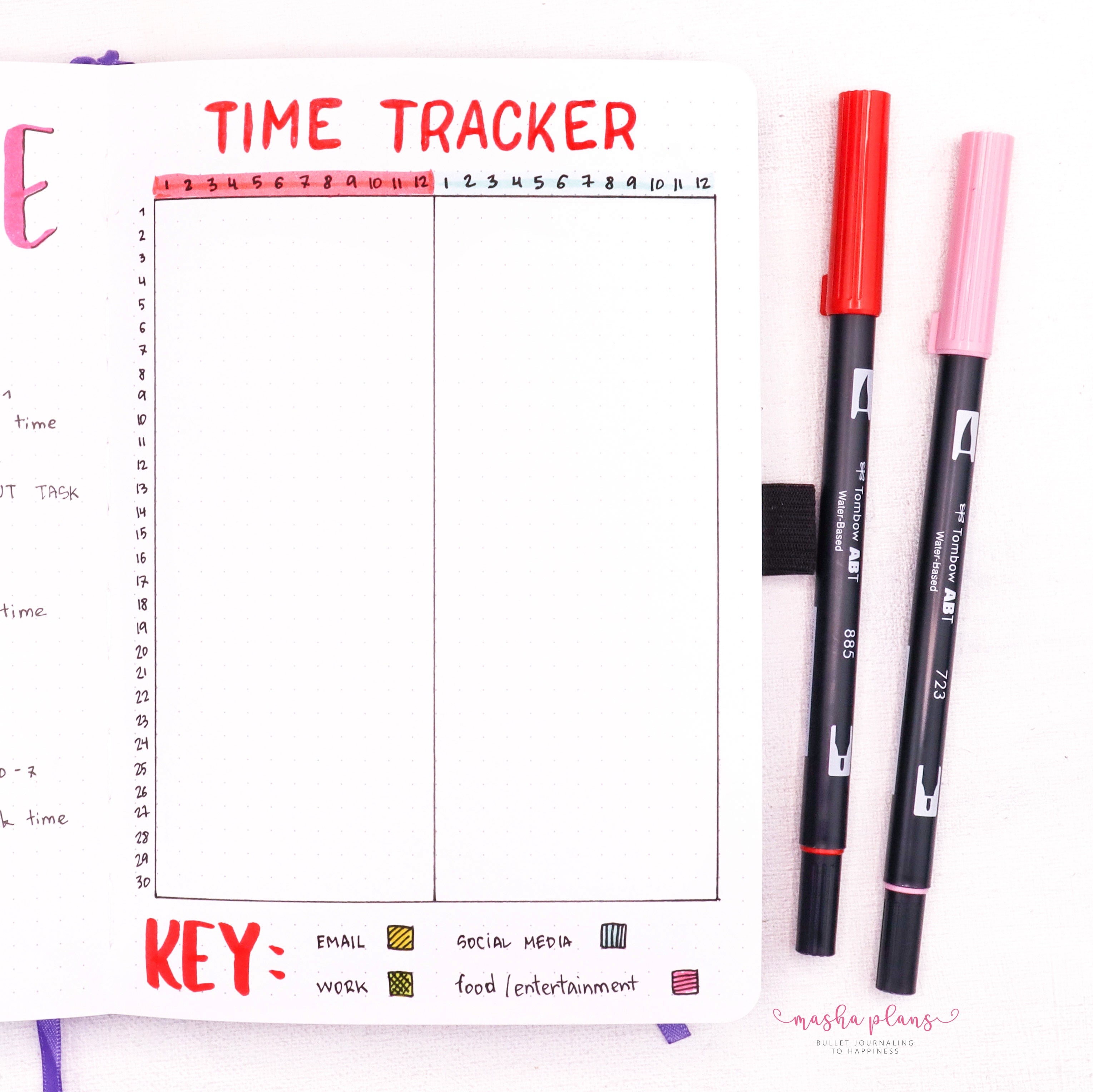 time tracker, bullet journal tracker, work from home, masha plans, archer and olive