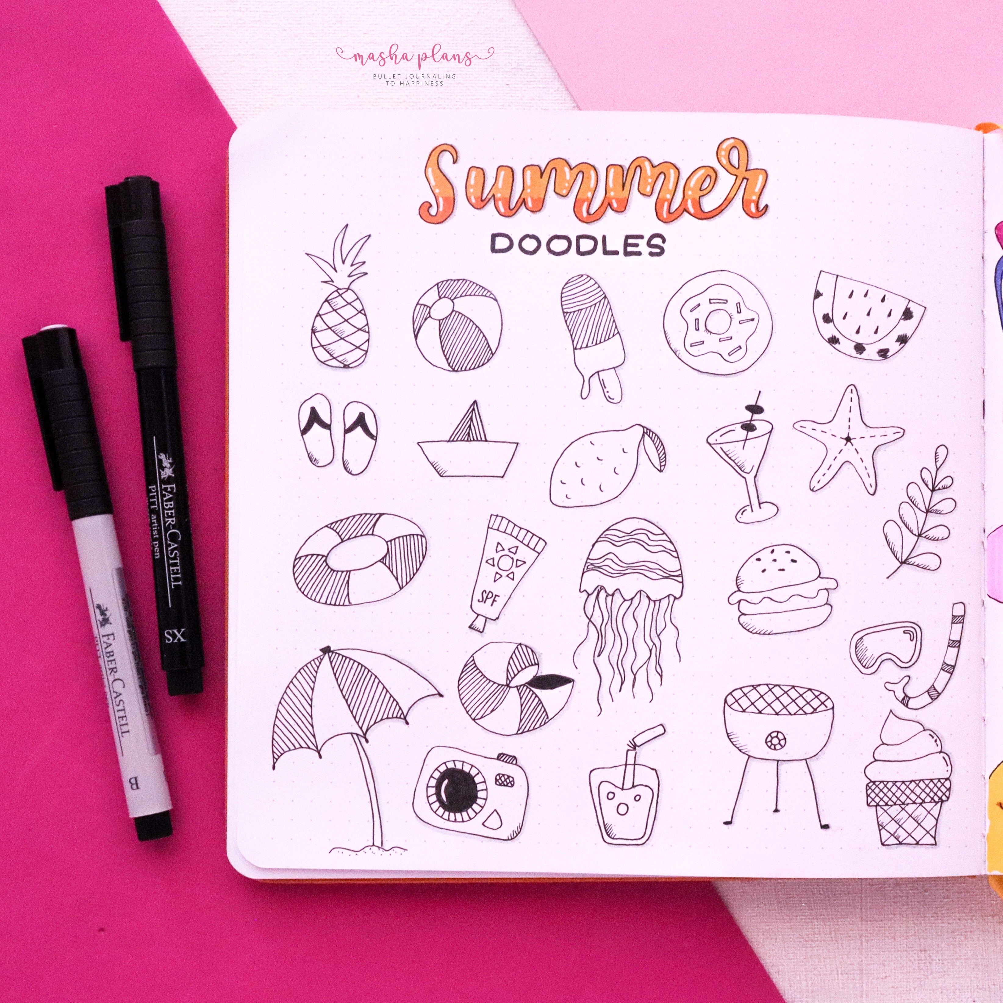 summer doodles, bullet journal doodles, masha plans, doodles, archer and olive