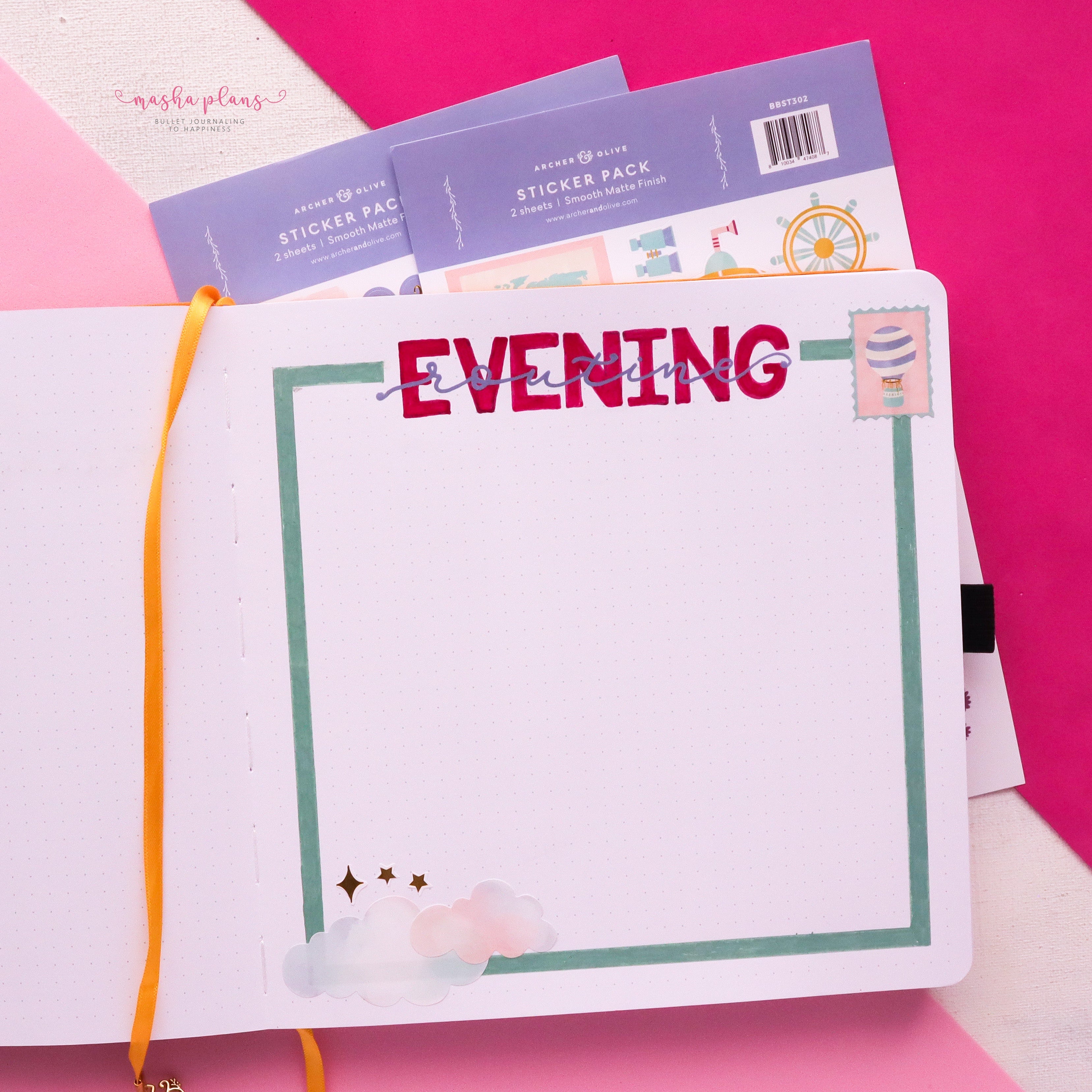 masha plans, evening routine, routine, square journal, archer and olive