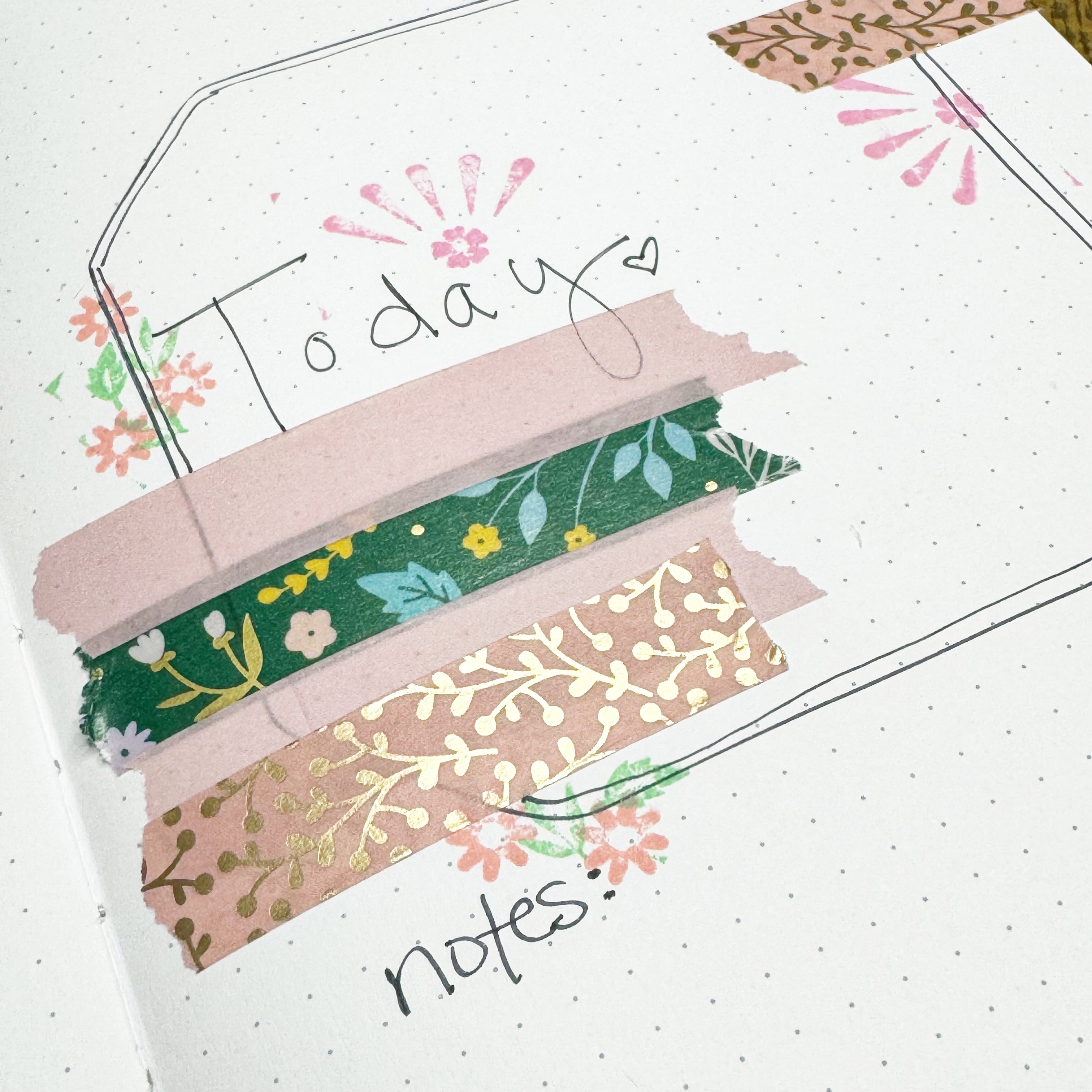 Archer and Olive Washi Tapes on a stamped journal page