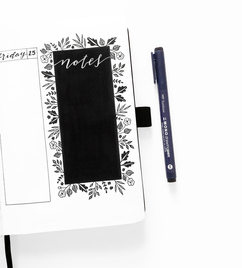 Black background bullet journal layout