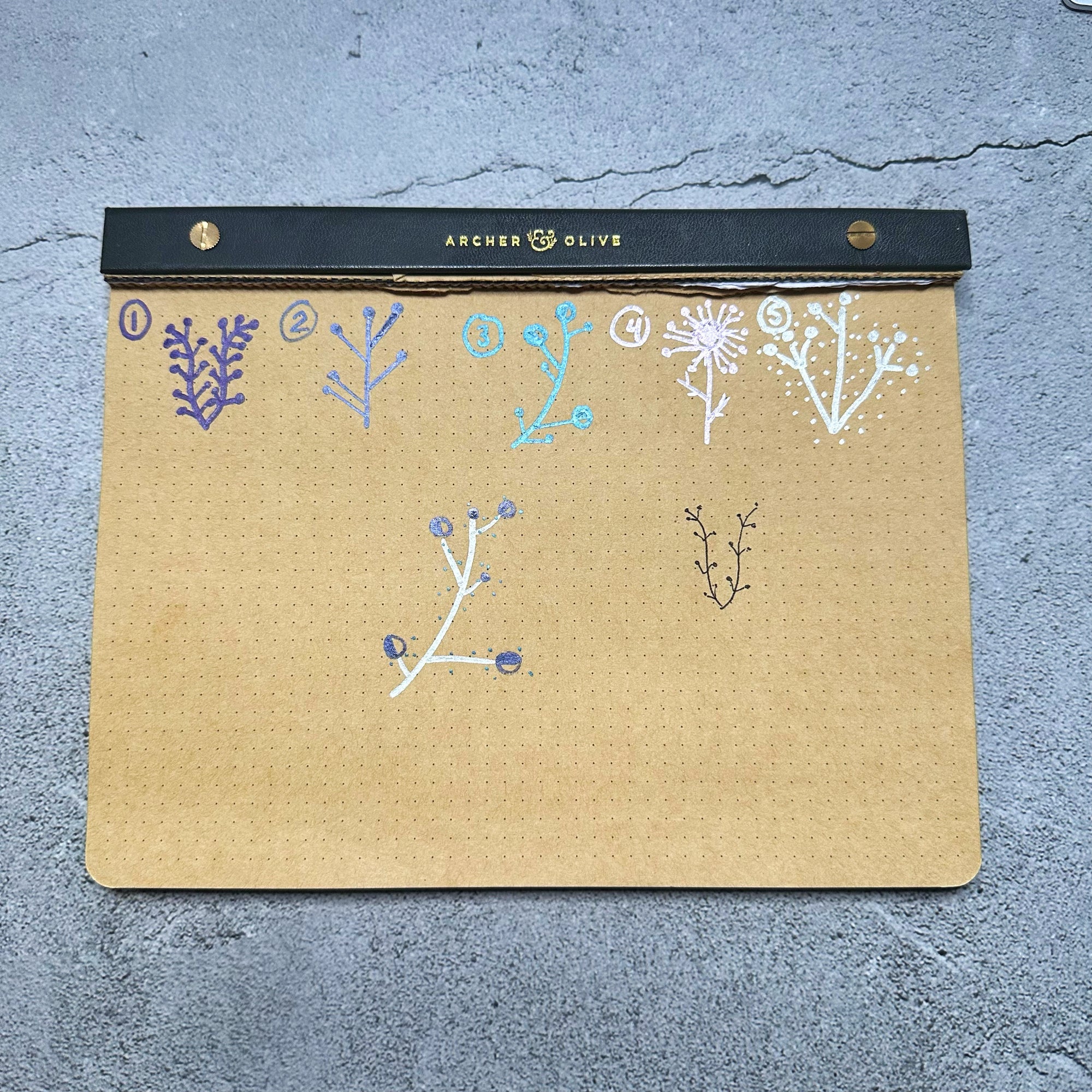 botanical doodles on a kraft paper deskpad