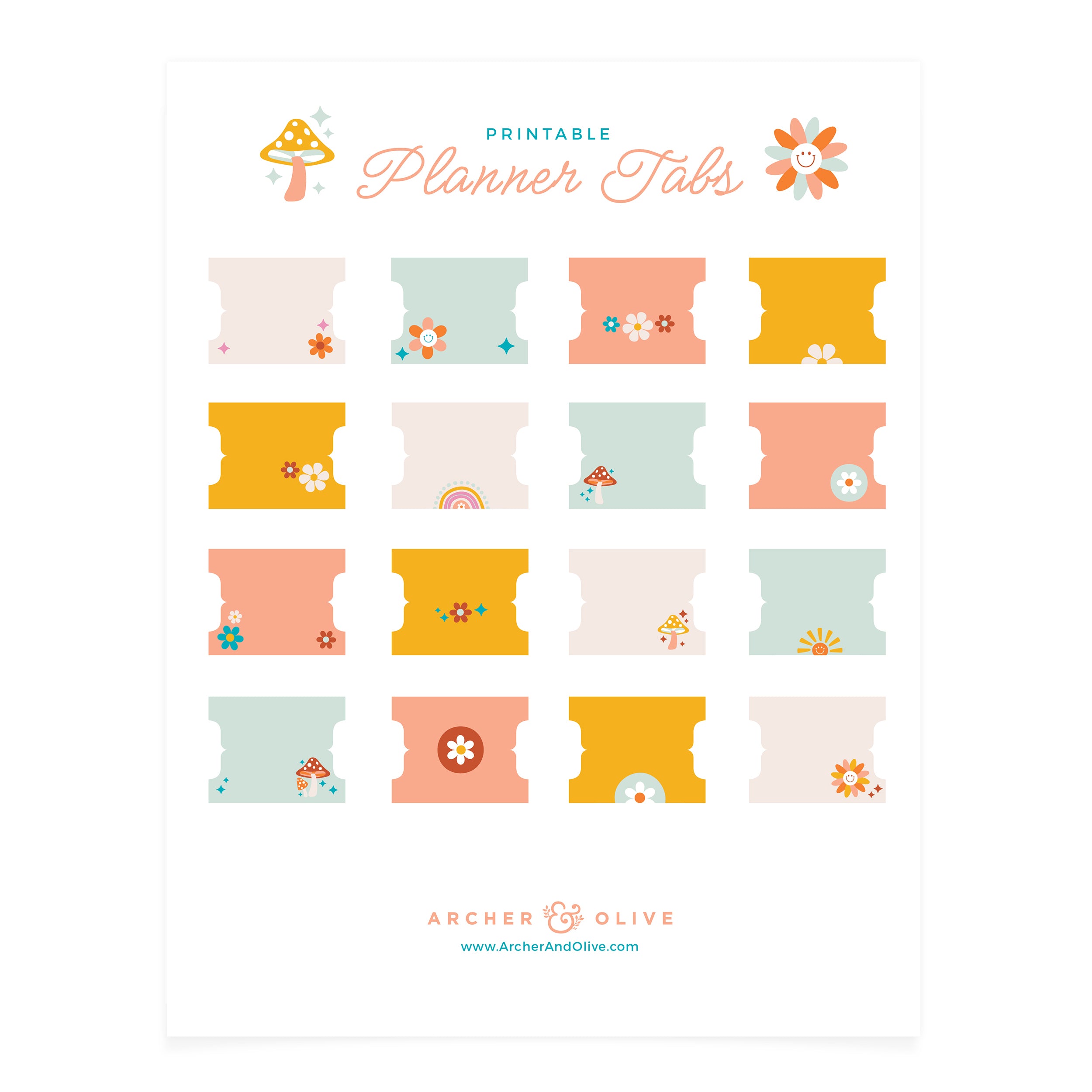 Archer and Olive Daisy Printable Planner Tabs