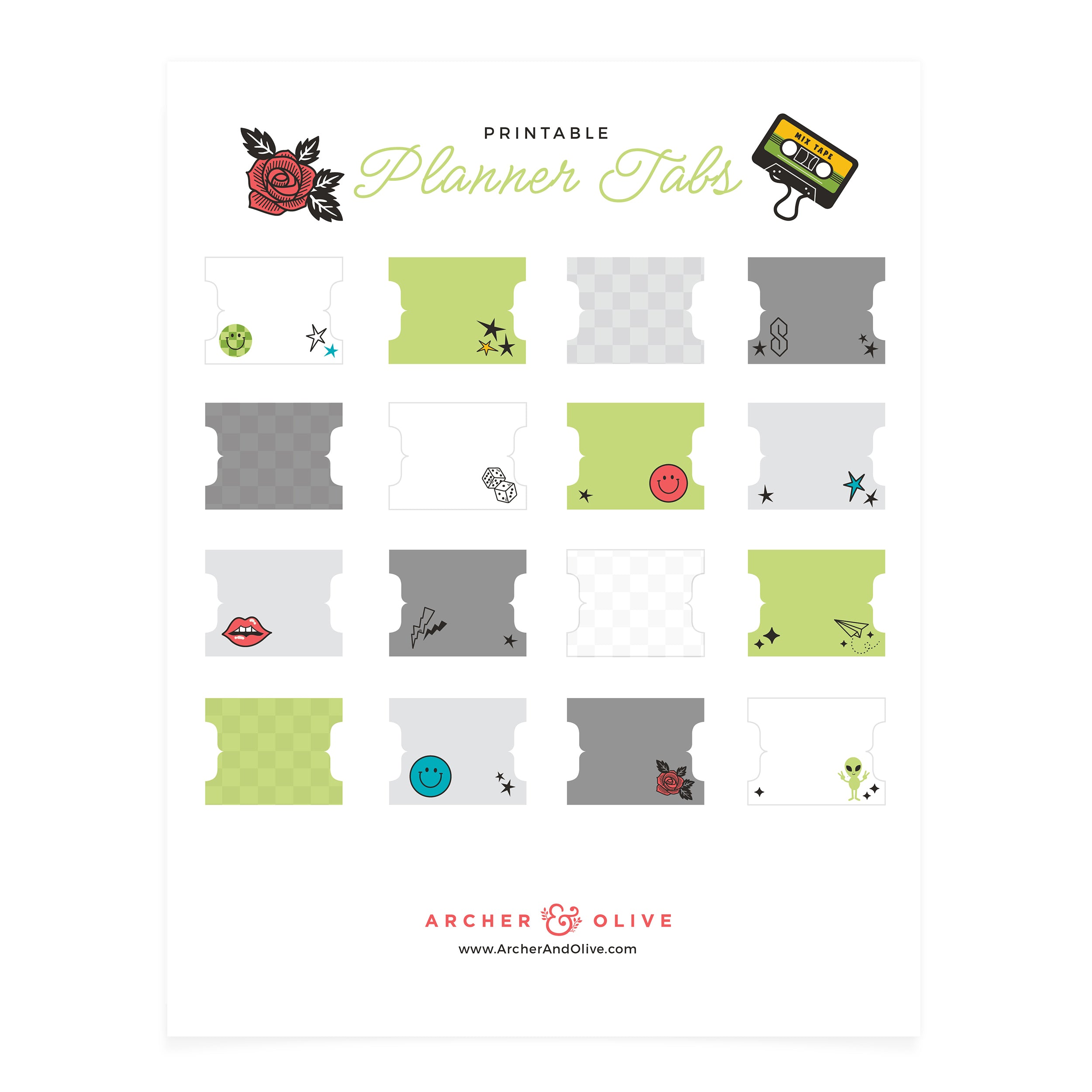 Archer and Olive Nostalgia Printable Planner Tabs