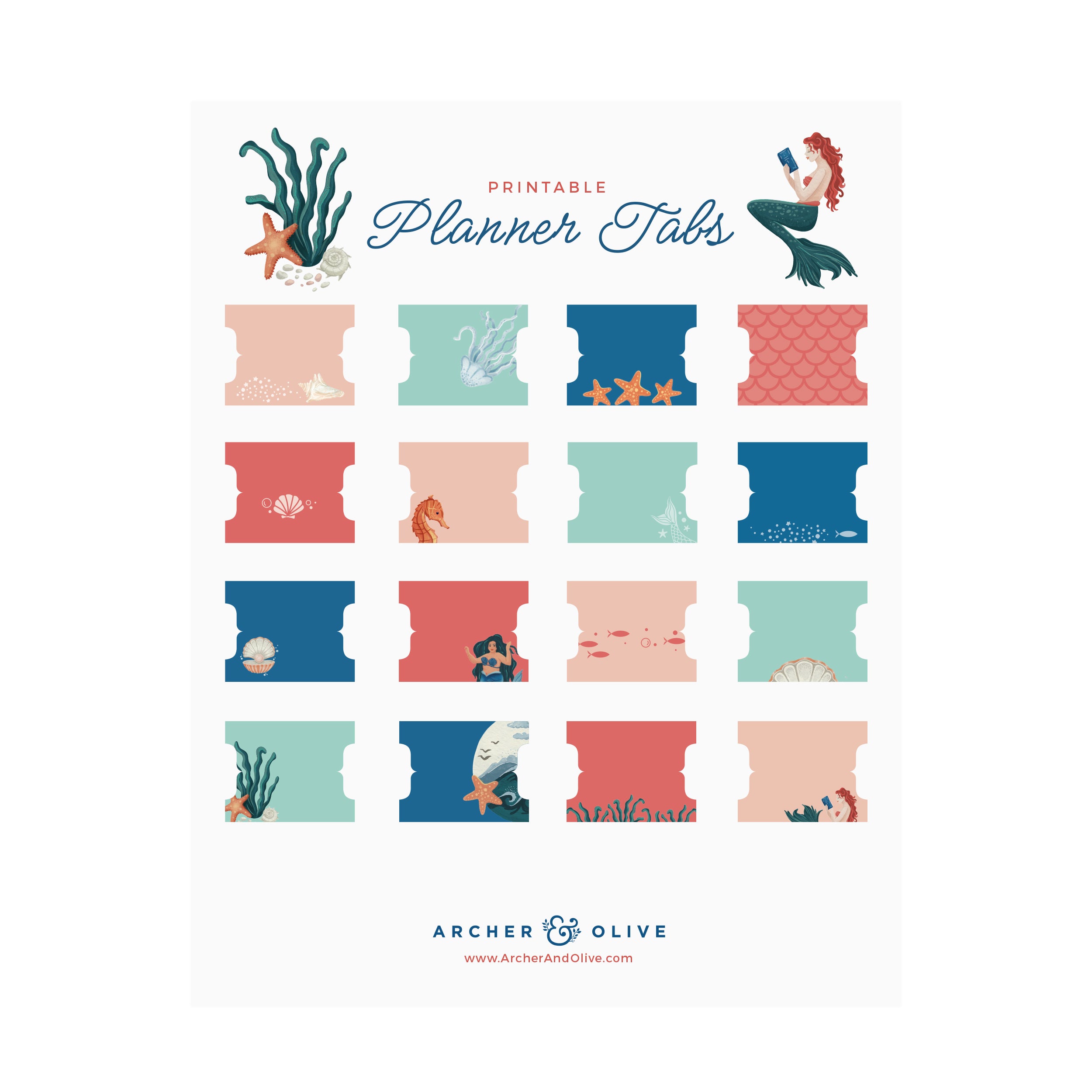 Vintage Mermaid Printable Tabs