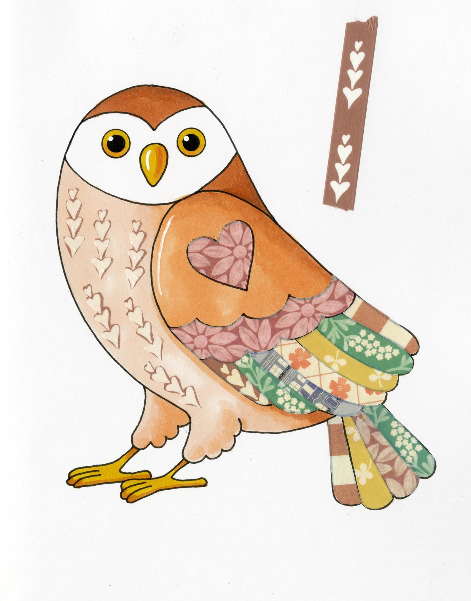 owl washi collage