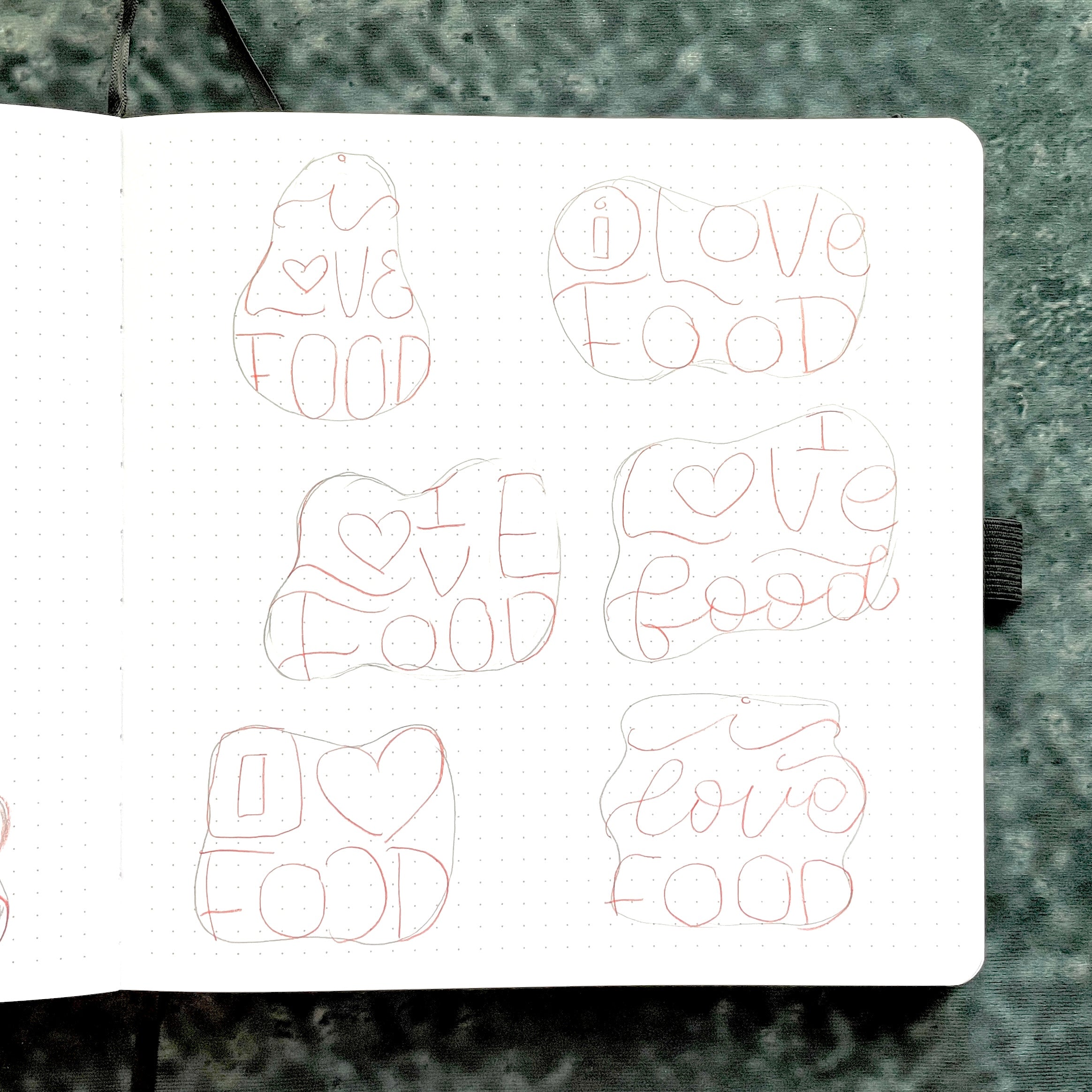 Composition shapes filled in with different lettering styles