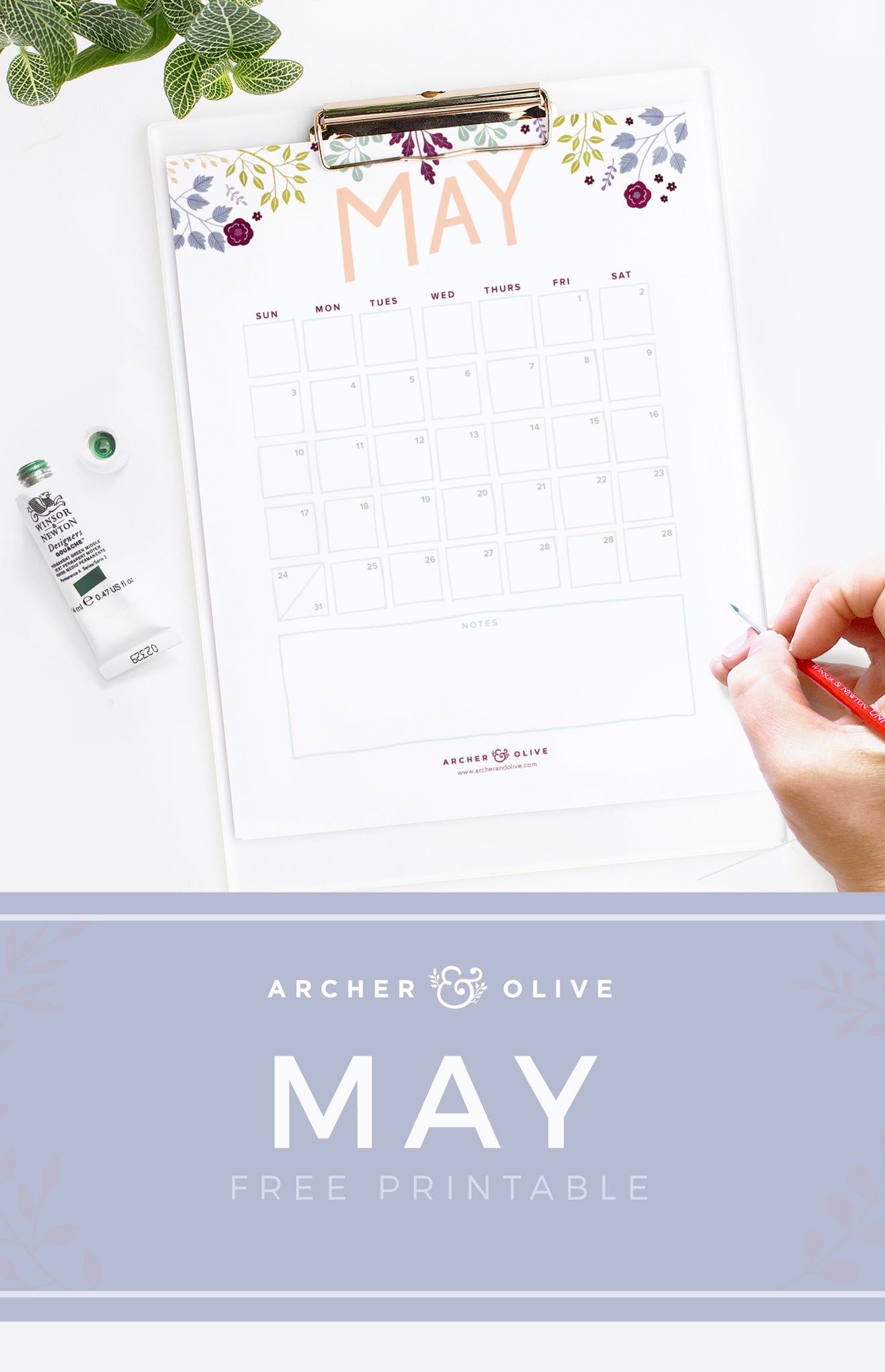 Archer and Olive May Calendar Printable