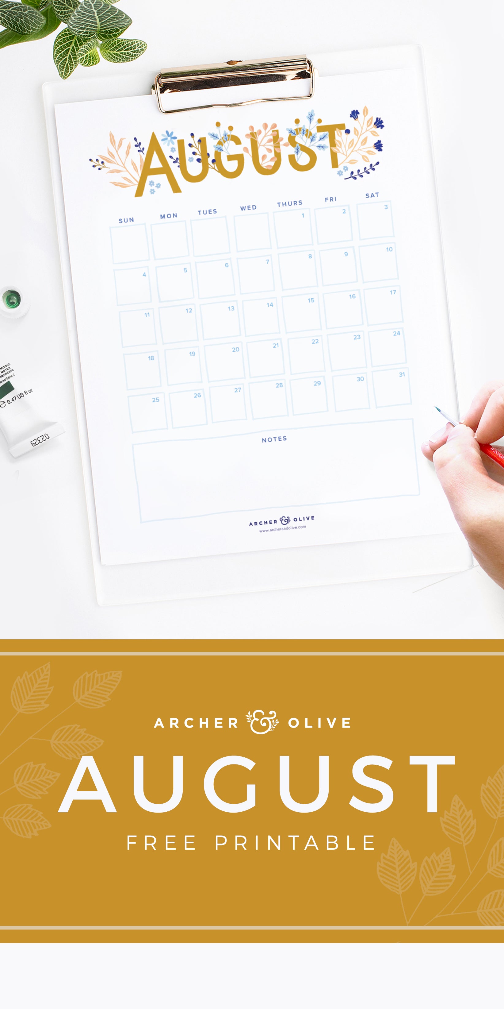 Free August 2019 Calendar Printable