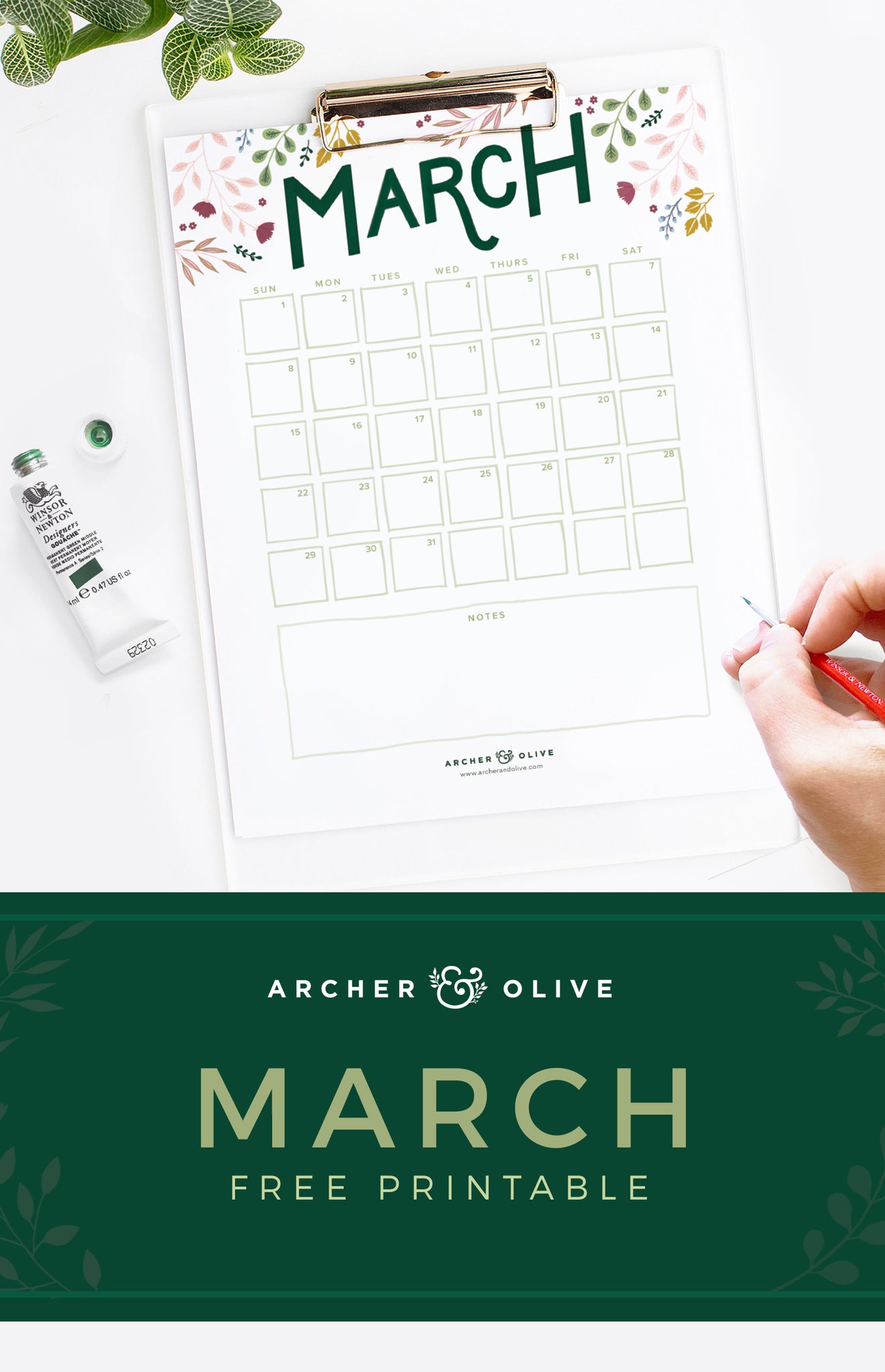 March 2020 Free Calendar