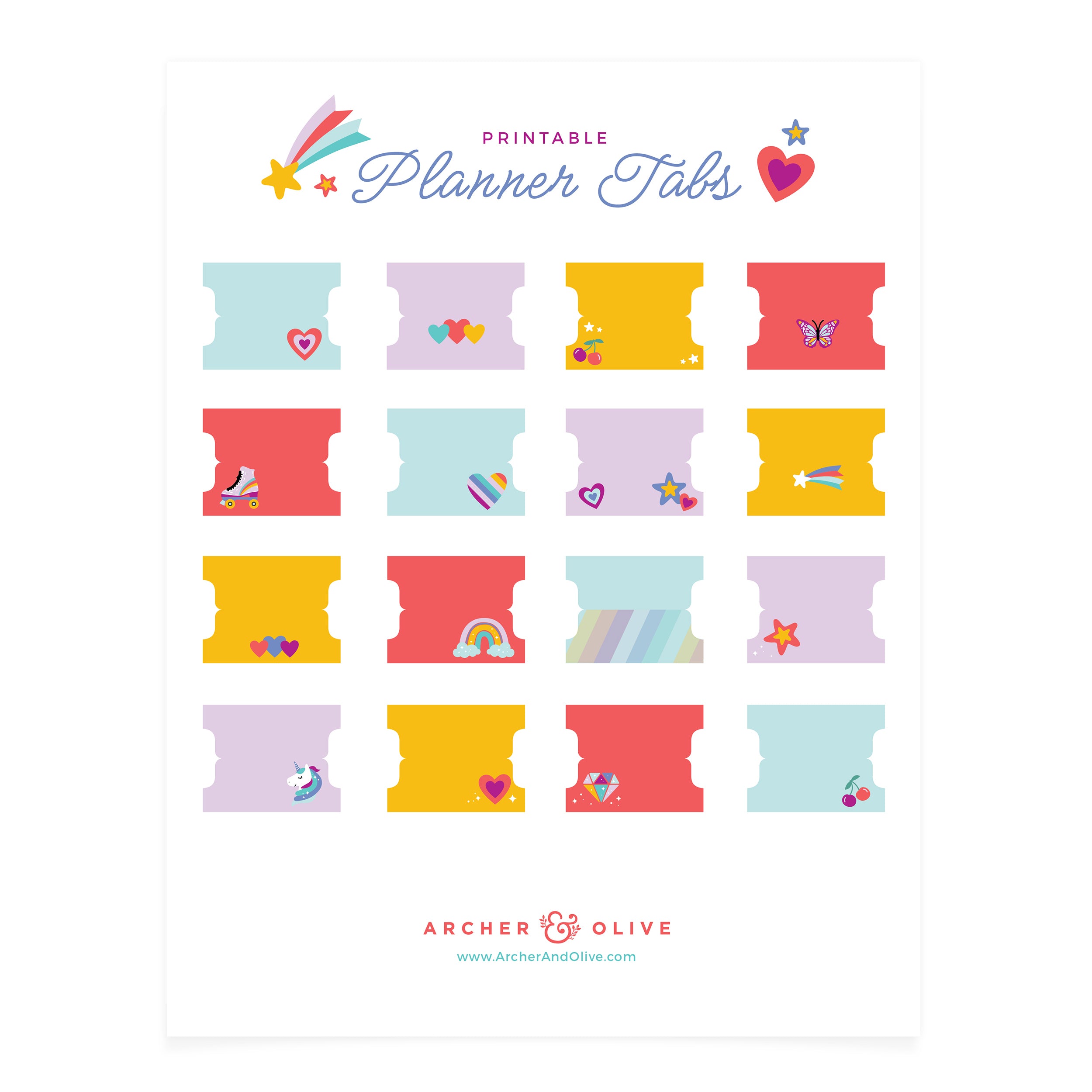 Archer and Olive Rainbow Printable Planner Tabs
