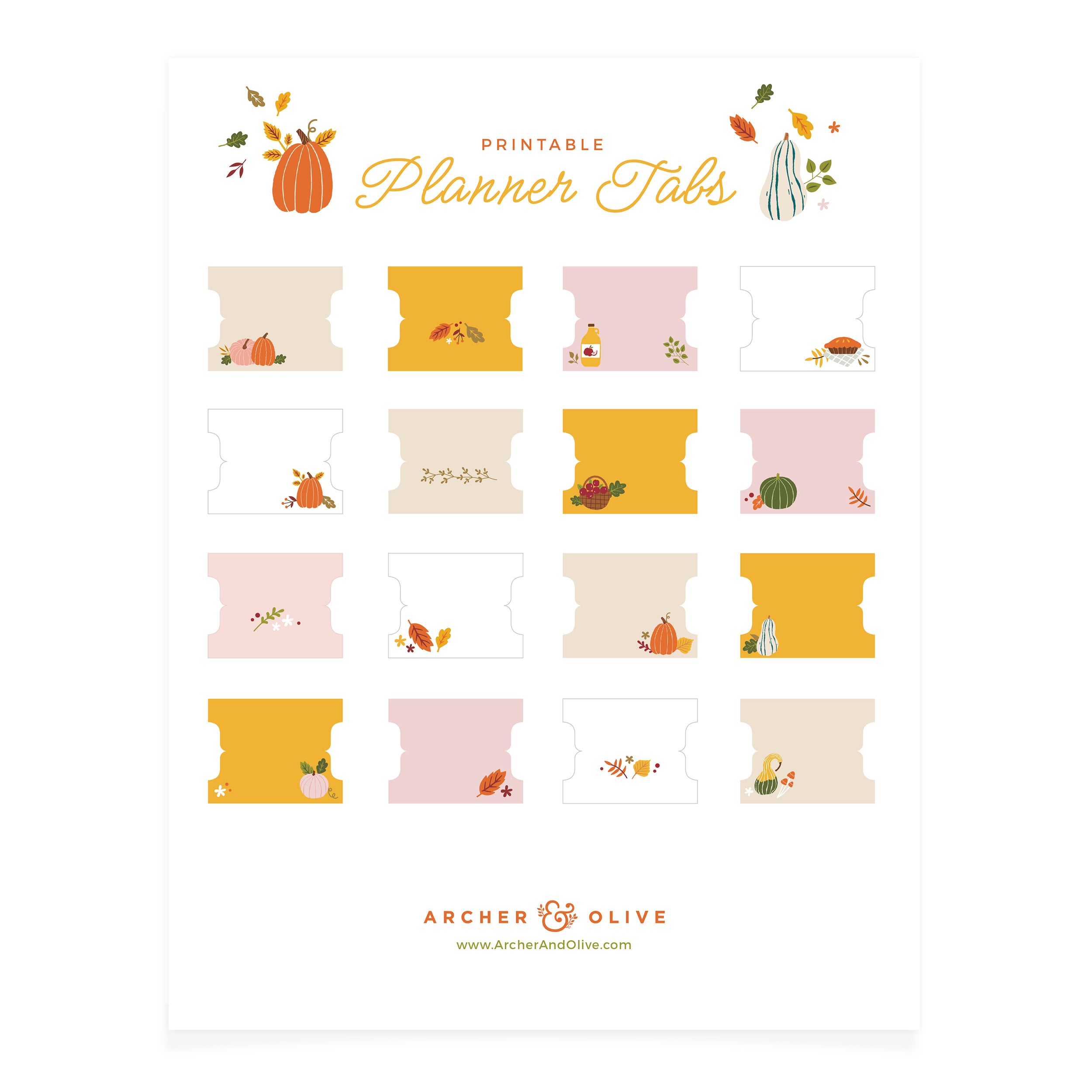 Archer and Olive Pumpkin & Foliage Printable Planner Tabs