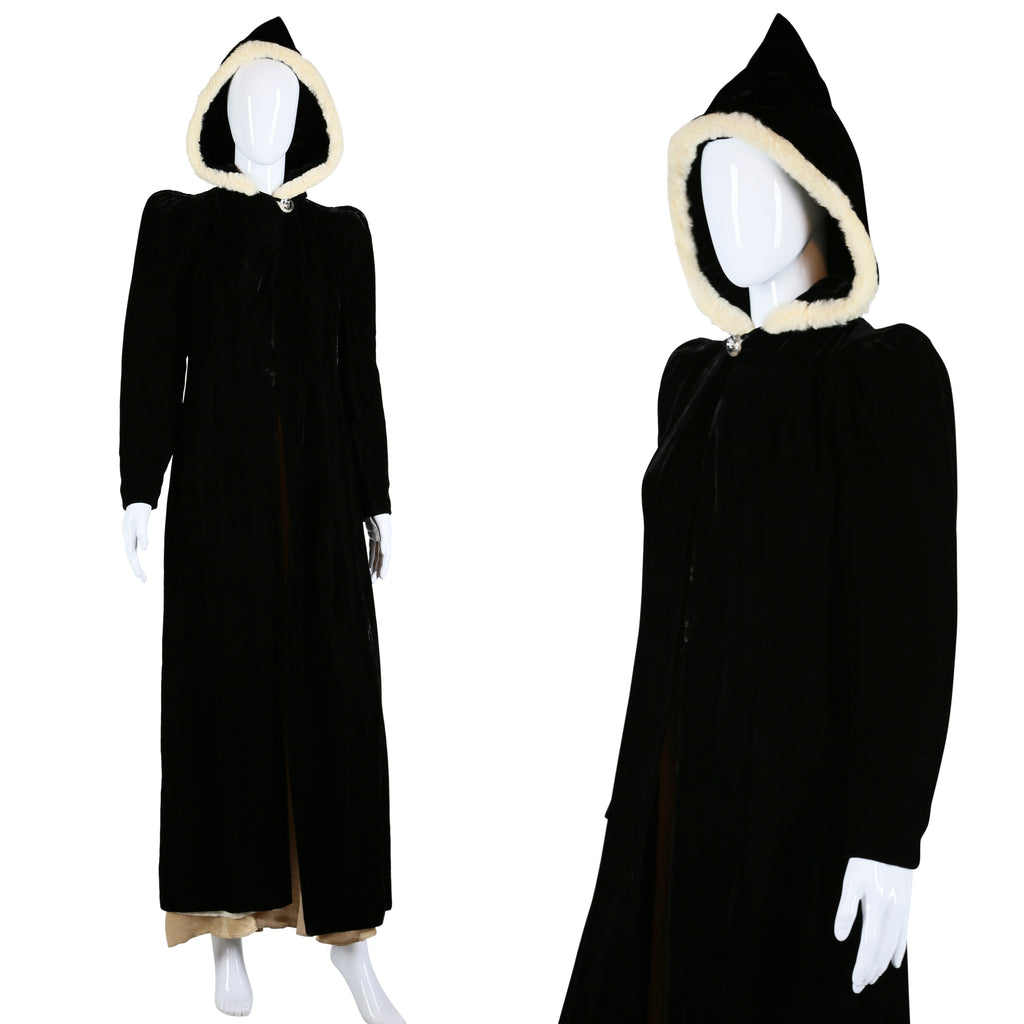 black velvet hooded coat
