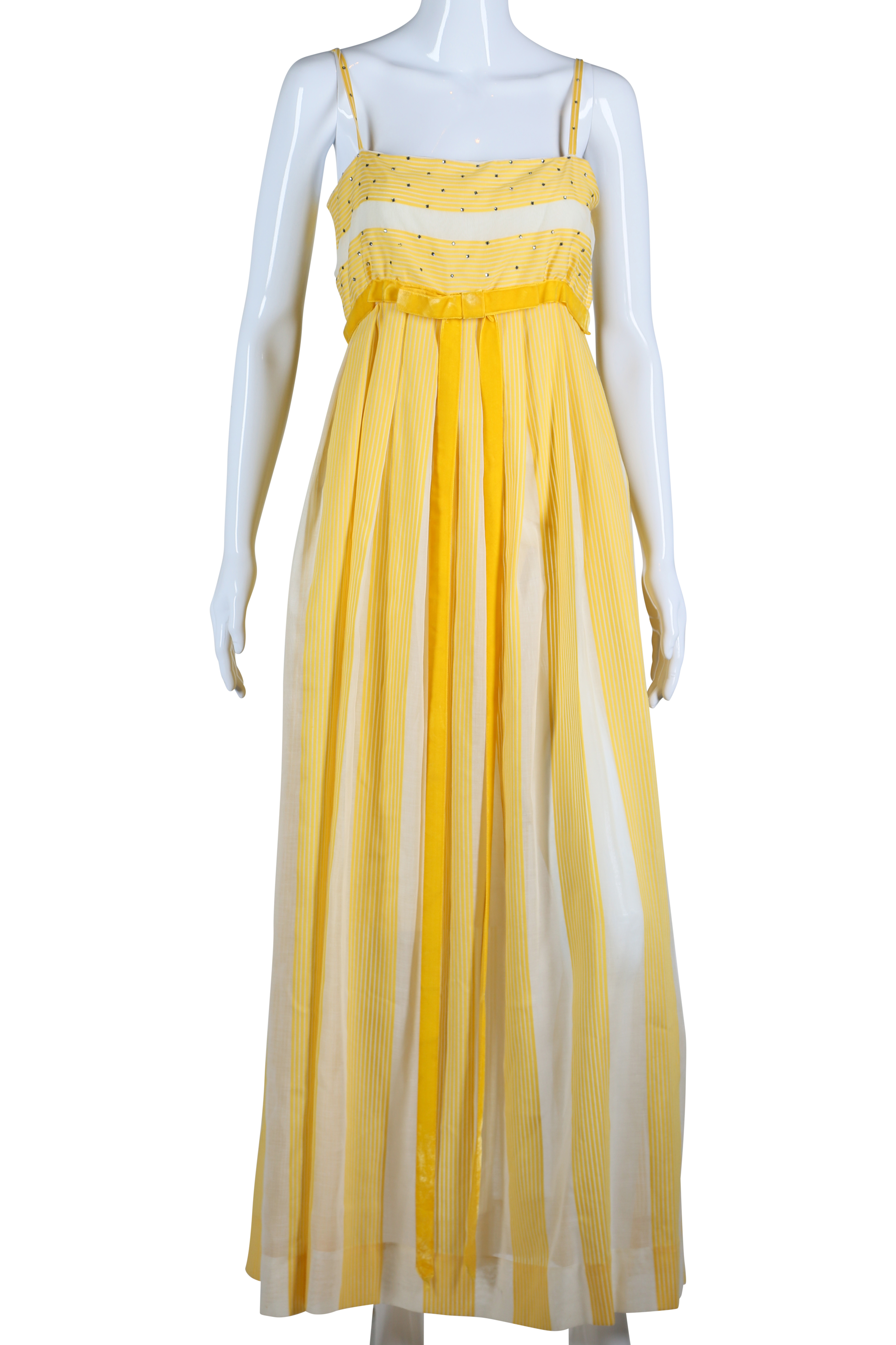 yellow and white striped maxi dress