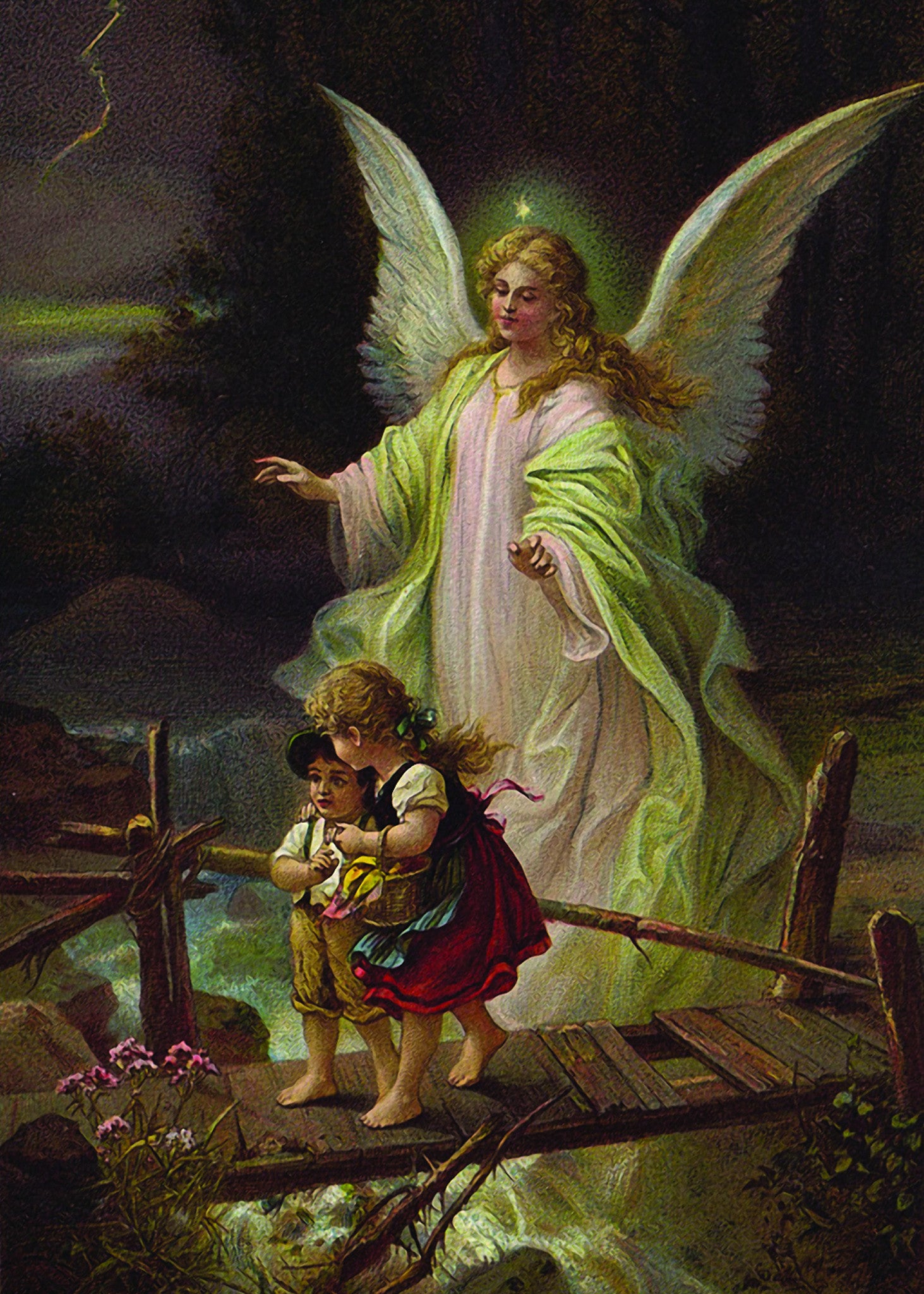 Guardian Angel with Children on Bridge Print 5X7 Full of