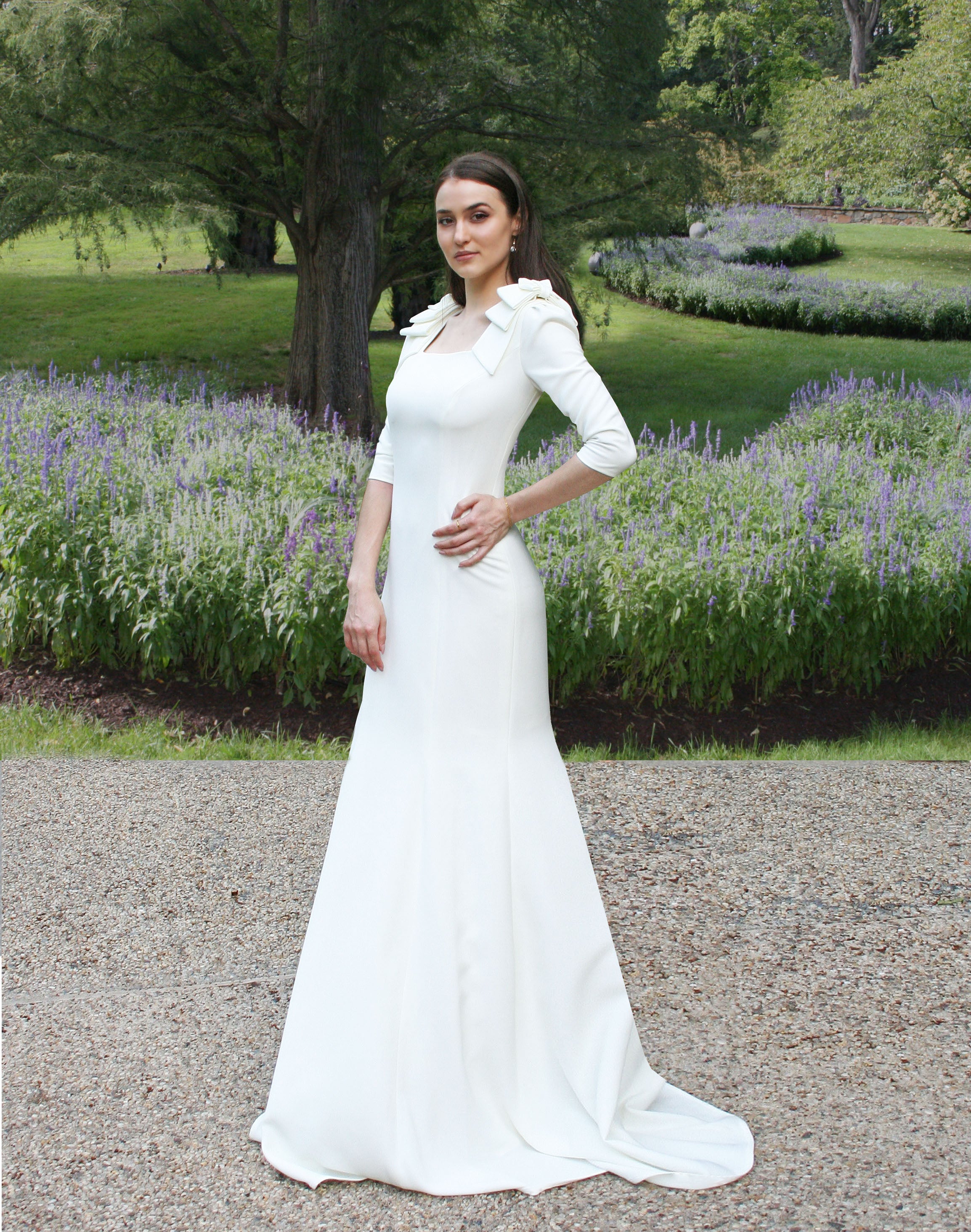 Artemis Gown with Square Neckline and 3/4 Sleeves