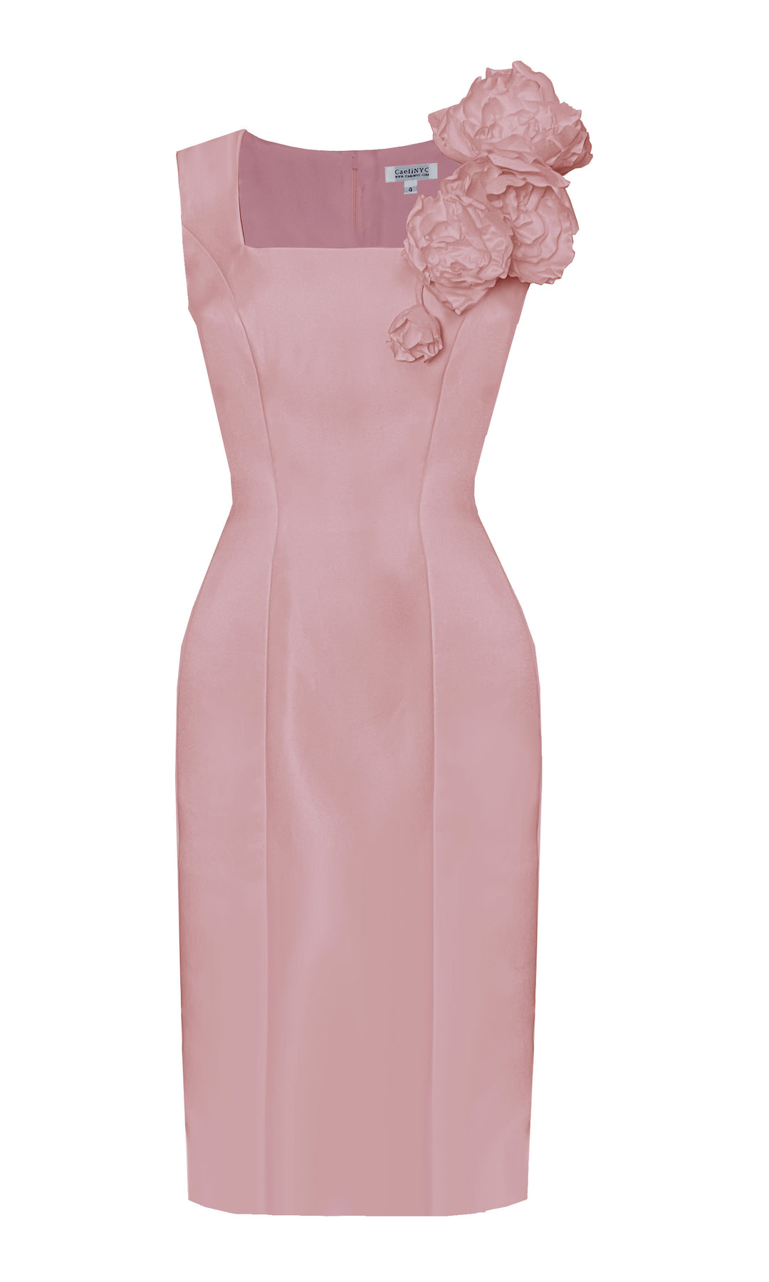 Asteria Matte Satin Sheath Dress with Flowers – Caeli Couture