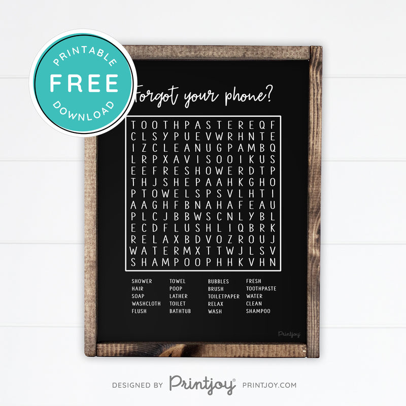 Bathroom Word Search Funny Black Free Printable Wall Art Printjoy