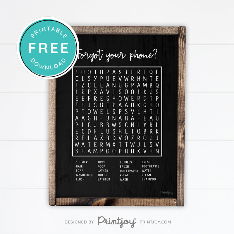 Bathroom Word Search Funny Black Free Printable Wall Art Printjoy