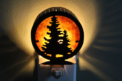 Round Double Pine Tree Metal Nightlight