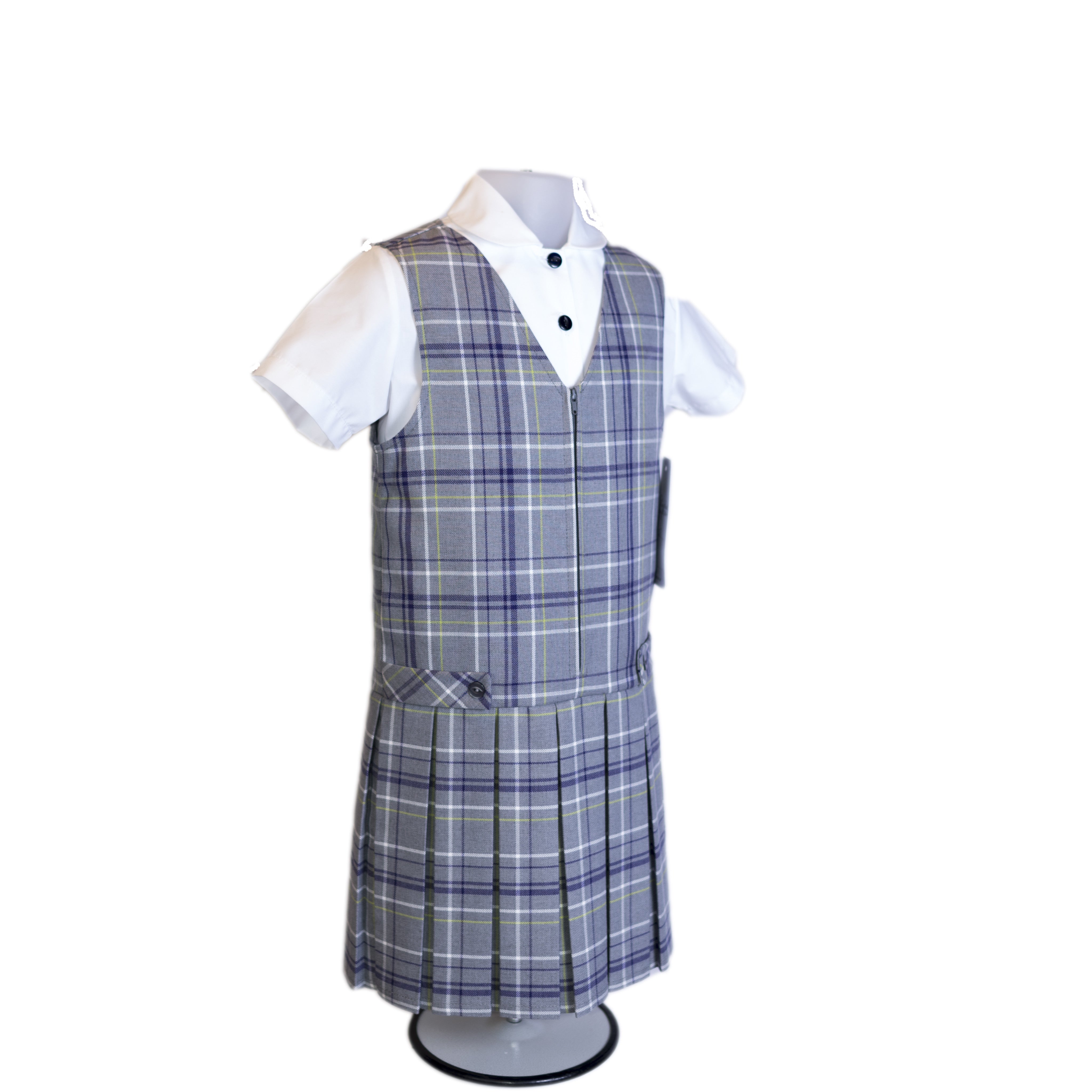 blue tartan school pinafore