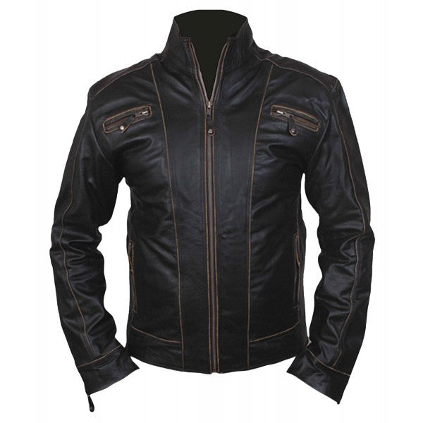black rivet distressed leather jacket