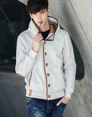 Mens Cardigan Style Hoodie with Elbow Patch Design – amtify