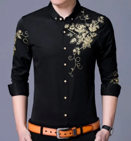 Mens Shirt With Floral Design on Front and Sleeve– amtify